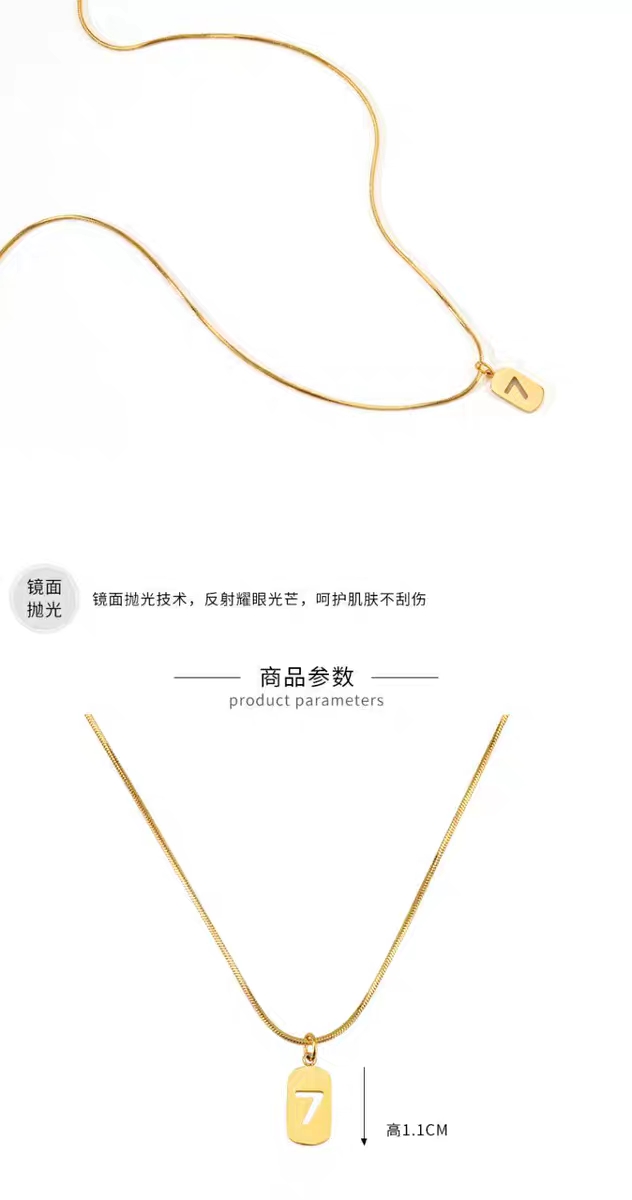 欧美ins冷淡风韩版细款幸运数字7吊牌钛钢金色短款项链锁骨链女细节图
