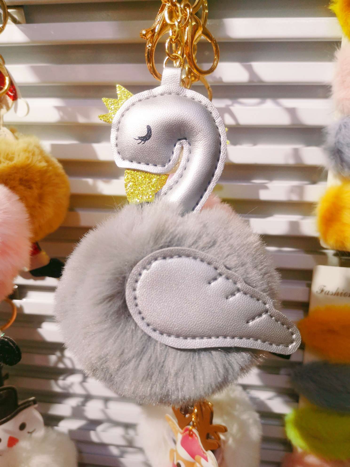 Goose Feather Ball Key Chain Pendant details Picture