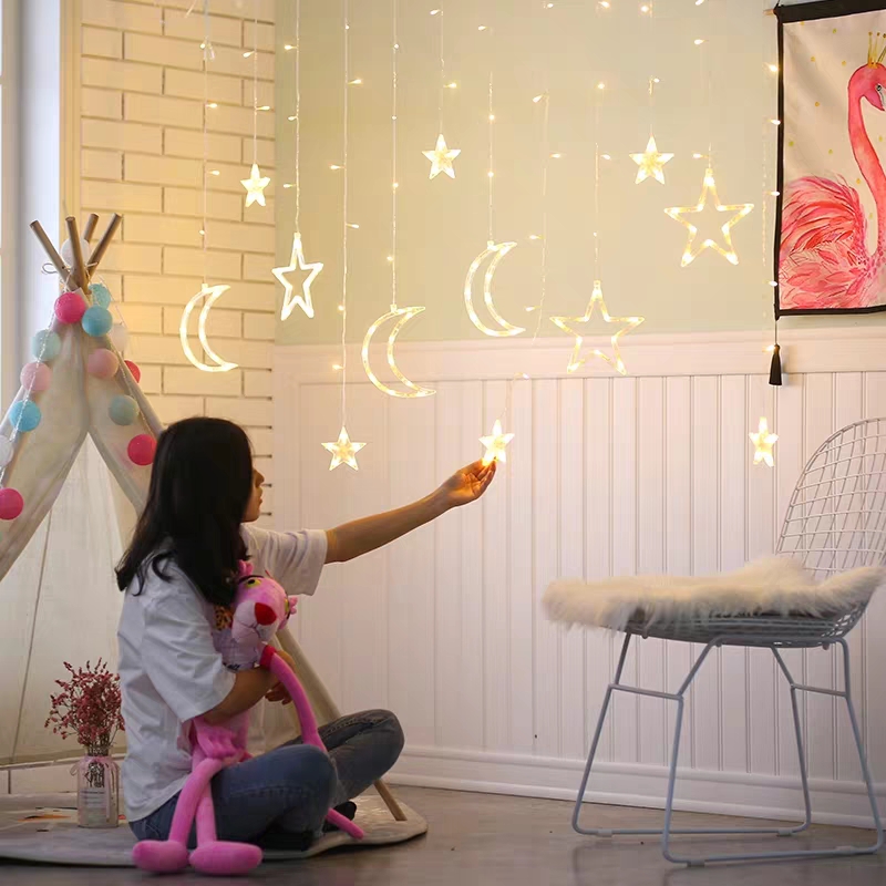 彩灯灯串闪灯圣诞节月亮星星窗帘灯瀑布灯房间卧室布置浪漫少女心