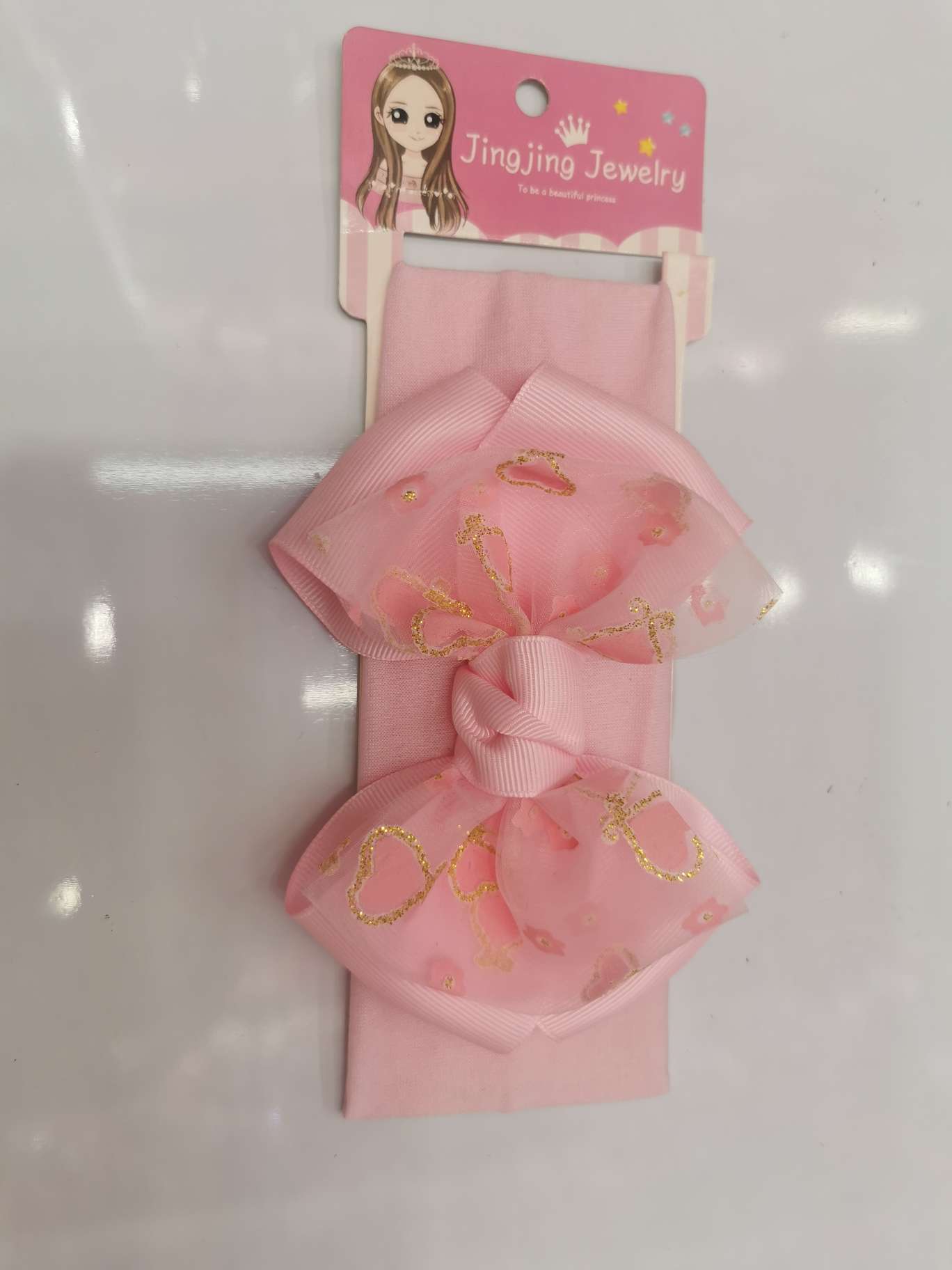 Gold powder heart-shaped bow tie children's hair band