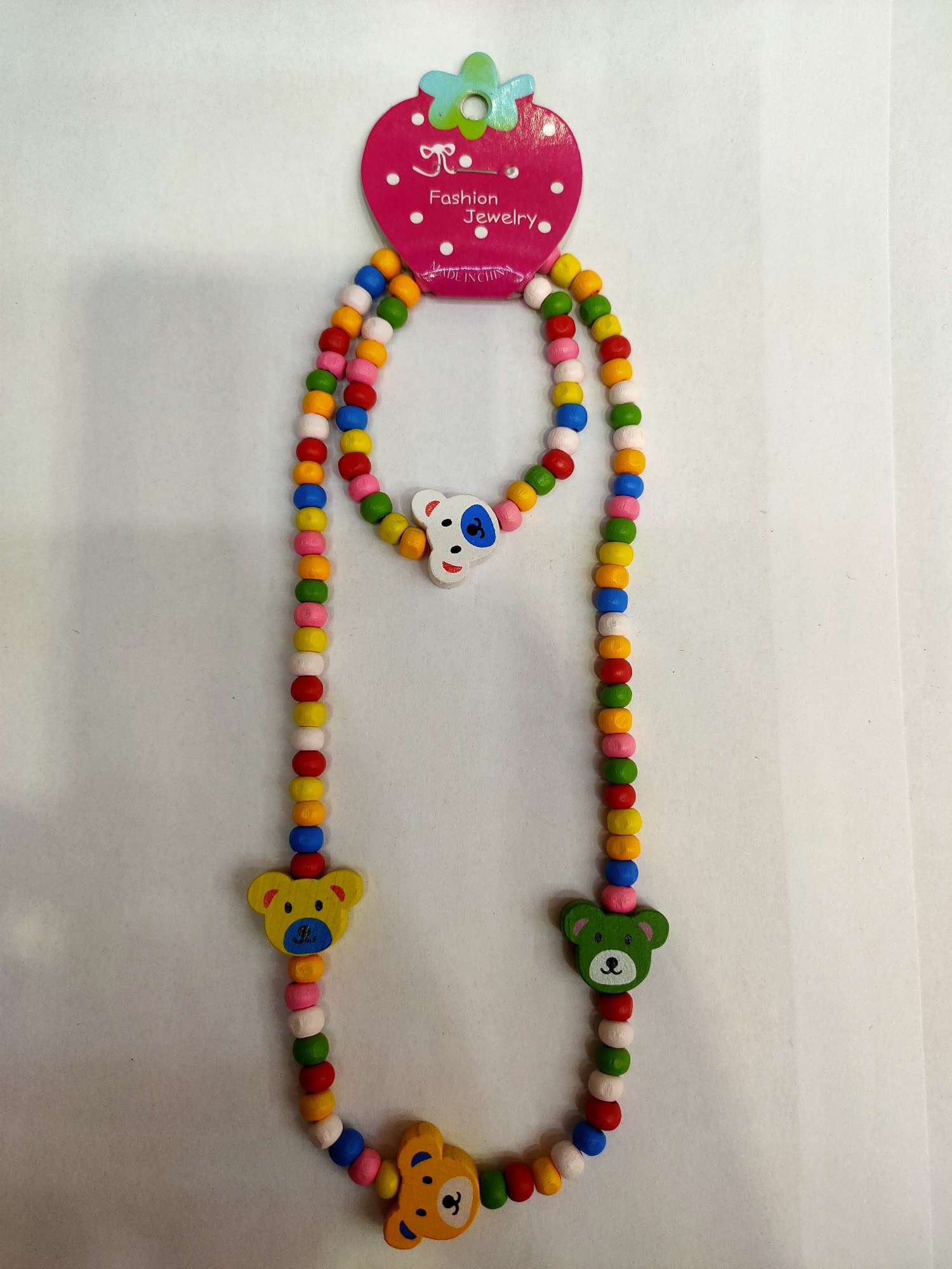 Pure bear head new sweet style children's wooden bead bracelet necklace set colorful wooden products thumbnail