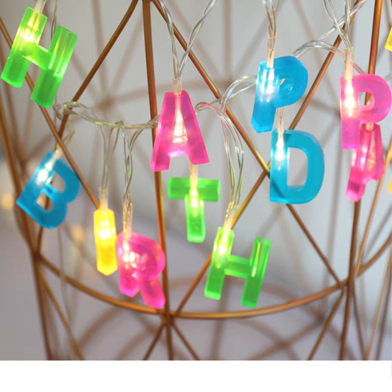 Happy birthday! led color light string, popular creative hanging lamp, first birthday gift, cute children's room decoration details Picture