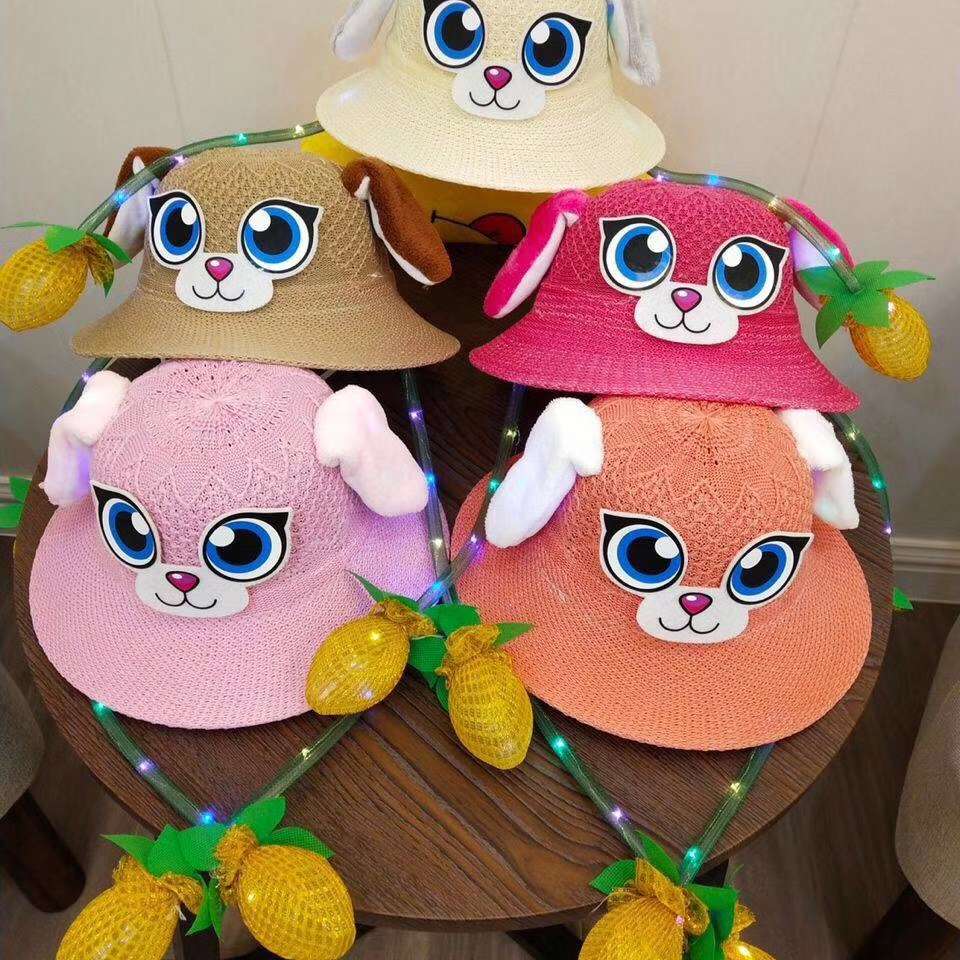 Web celebrity straw hat with moving ears cartoon picture with light straw hat factory direct wholesale and retail thumbnail