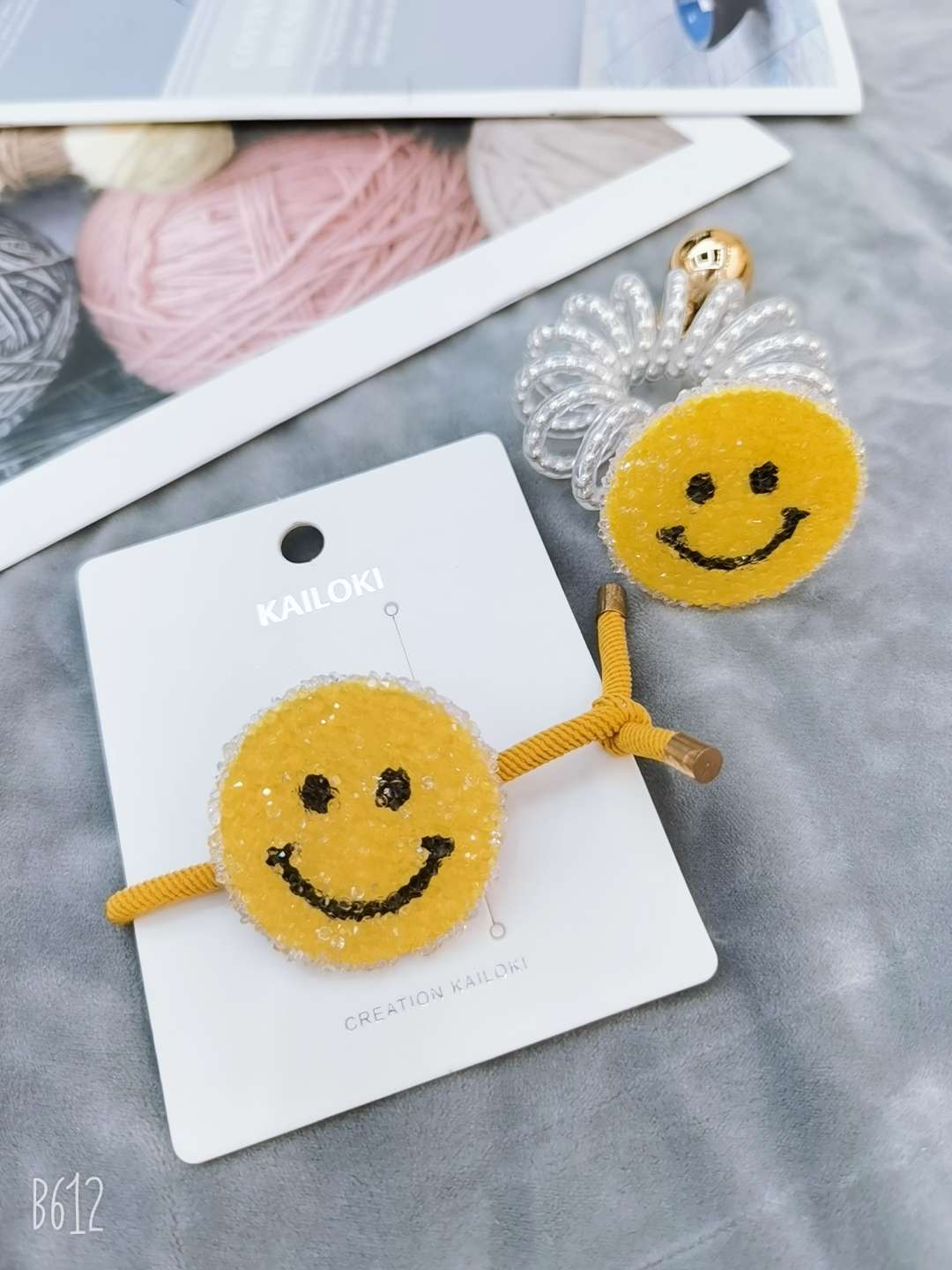 Korea crystal transparent super flash set diamond cute cute smiling face hair rope hair ornaments cute cartoon jelly children rubber band thumbnail