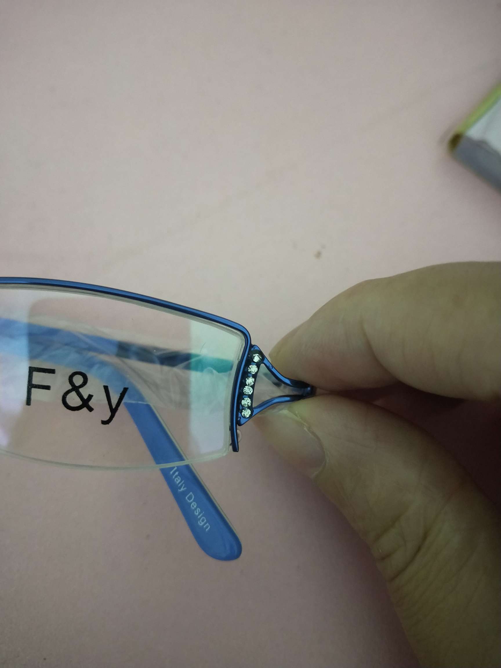 金属半框💎钻石镶嵌蓝色镜框老花镜镜框时尚大姐姐眼镜框可配度数详情图7