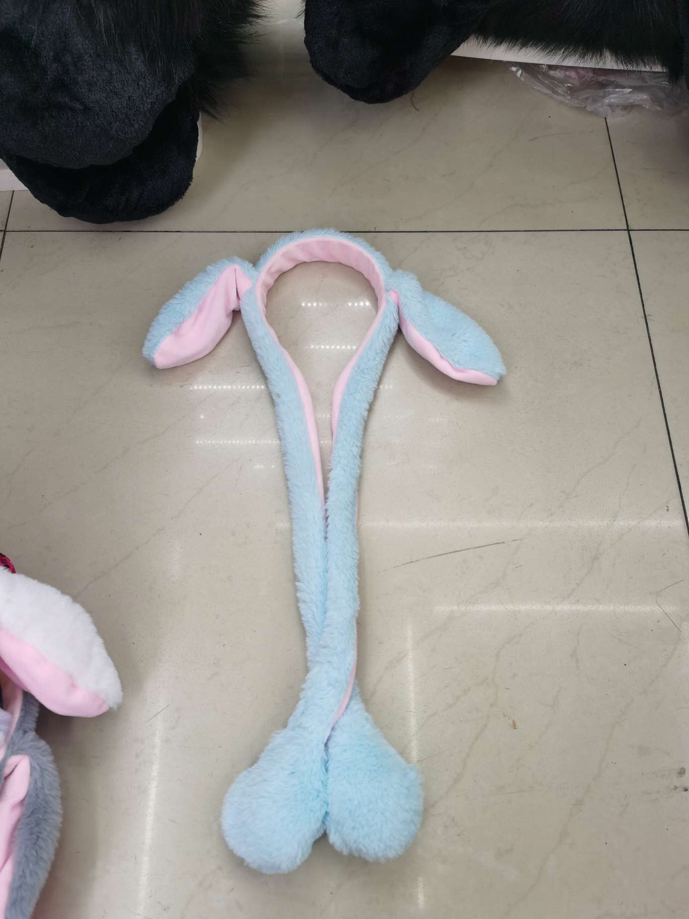 Xinqiqu 1168 popular plush toy Panda Slow Rebound Doll Chair, cute ears moving, Douyin same style airbag headband, blue details Picture