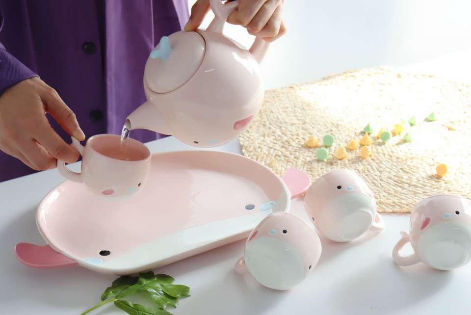 New cute ceramic tea set with handle tray, household cold water kettle set, customizable LOGO undefined