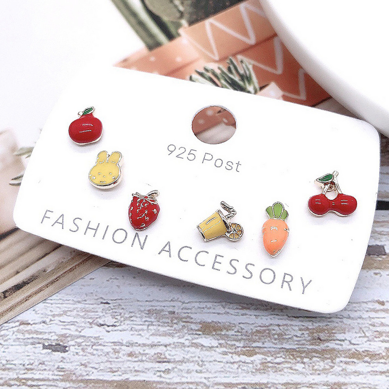 925 Silver needle ear studs, color-preserving ear studs, girlish style ear studs, 3-pair one-clip installation