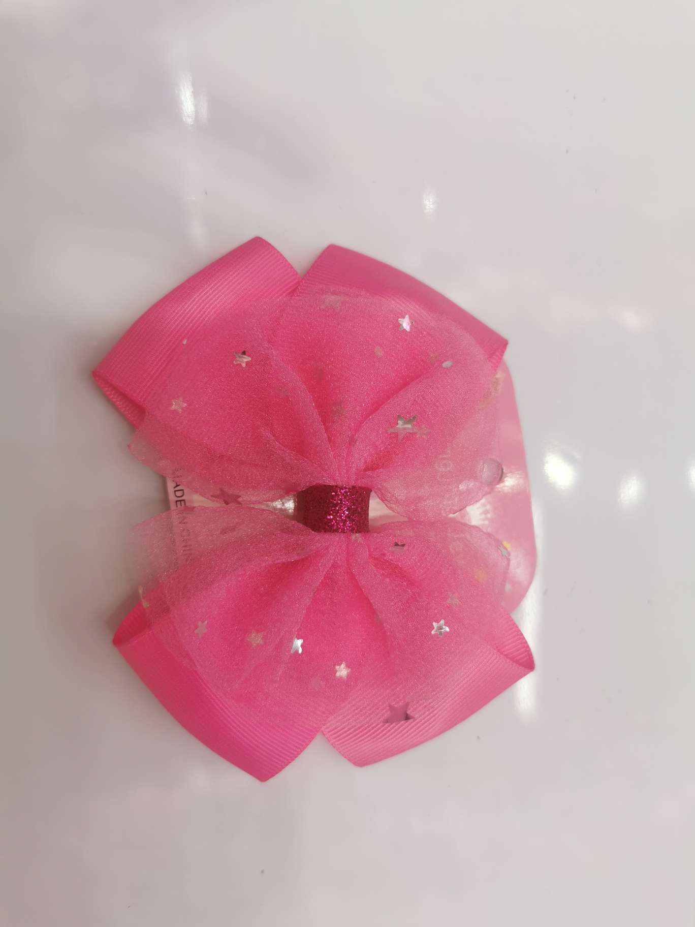 Sequined star bubble gauze bow tie big duck clip
