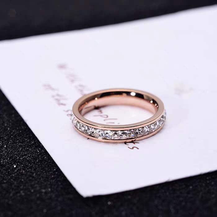 日韩版时尚满钻镀18K玫瑰金钛钢戒指女食指环精品戒子饰品不褪色单排锆石细节图