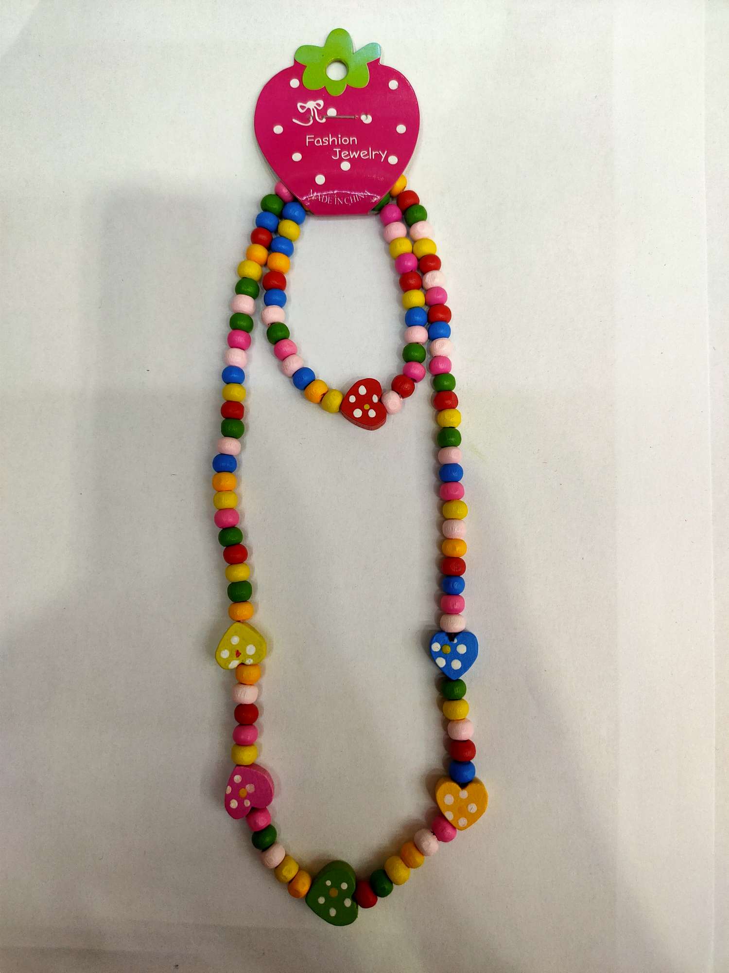 Pure little peach blossom new sweet style children's wooden bead bracelet necklace set colorful wood products thumbnail