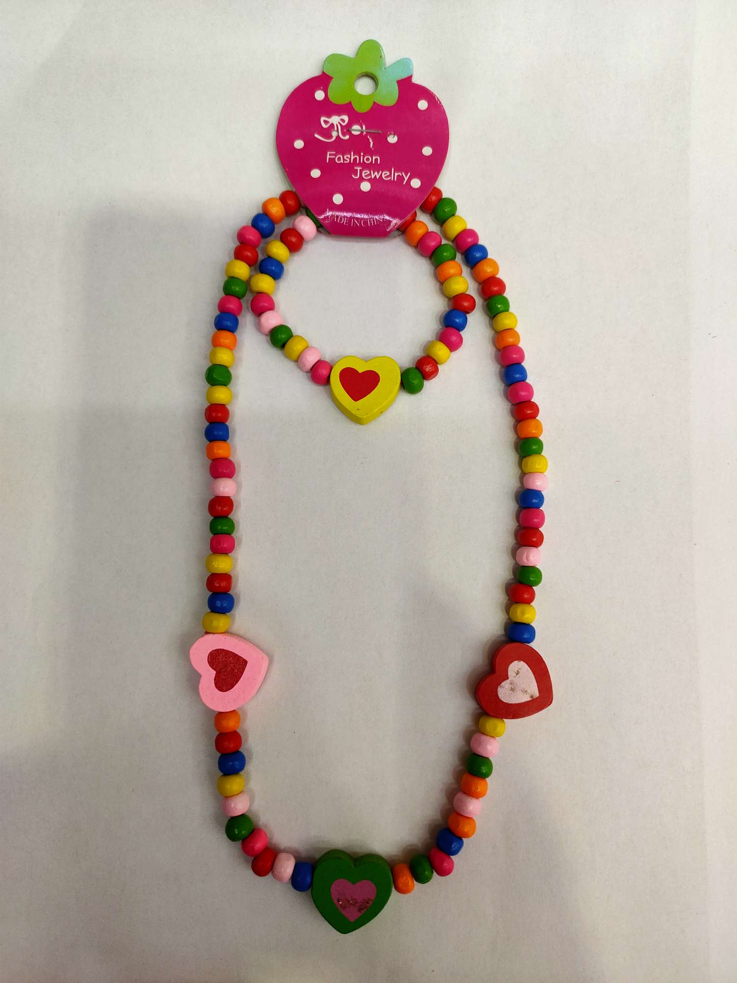 Pure heart new sweet style children's wooden bead bracelet necklace set colorful wooden products thumbnail