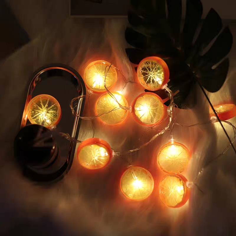 String of lights, lemon fruit color lights, decorative lights, girls' ins romantic room decoration, starry sky battery lights details Picture