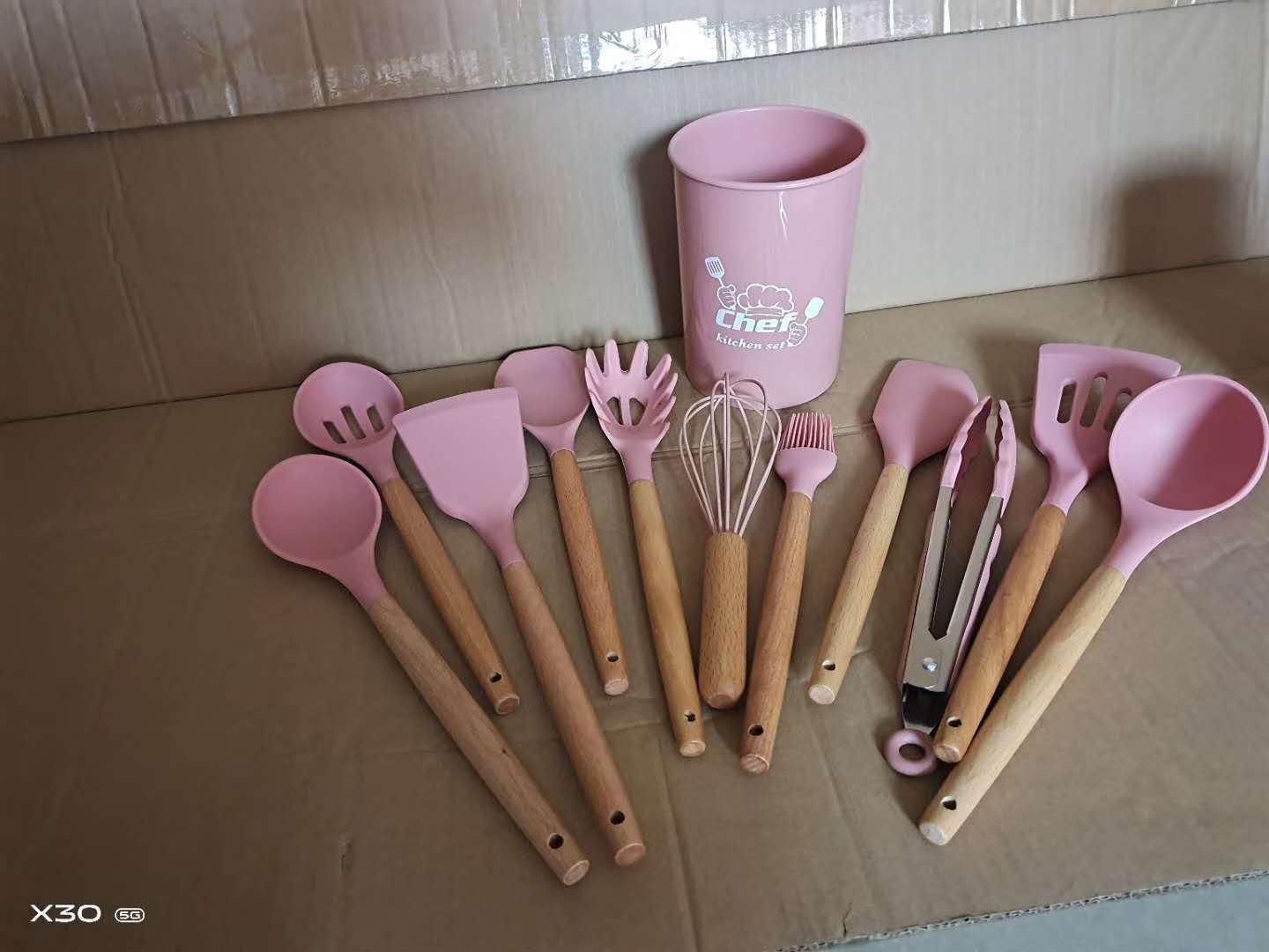 12PC木柄硅胶餐具