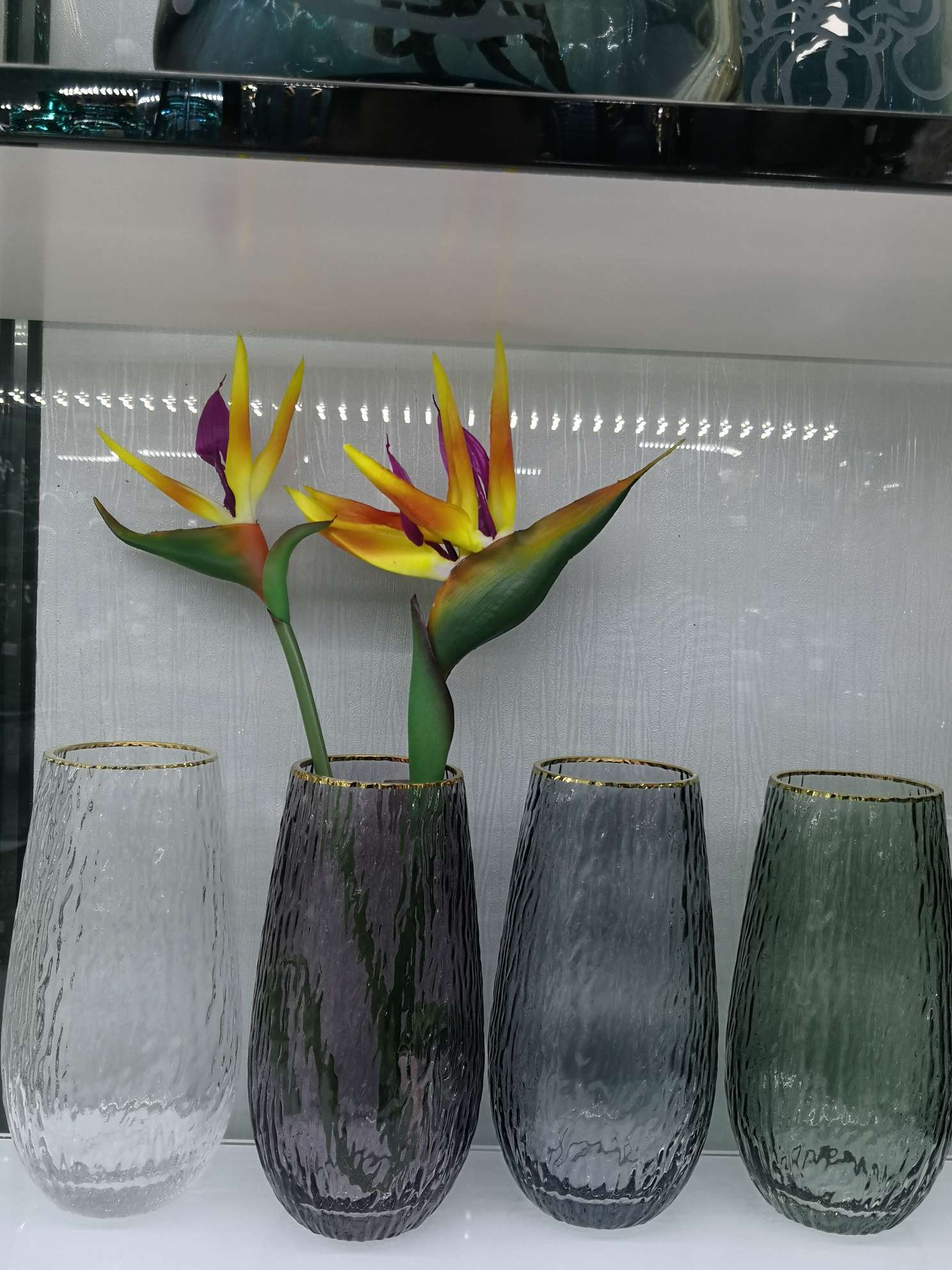 Creative Light Luxury Gold Rim Glass Vase Simple Decoration Living Room Colorful Flowers Rose Dry Flower Vase