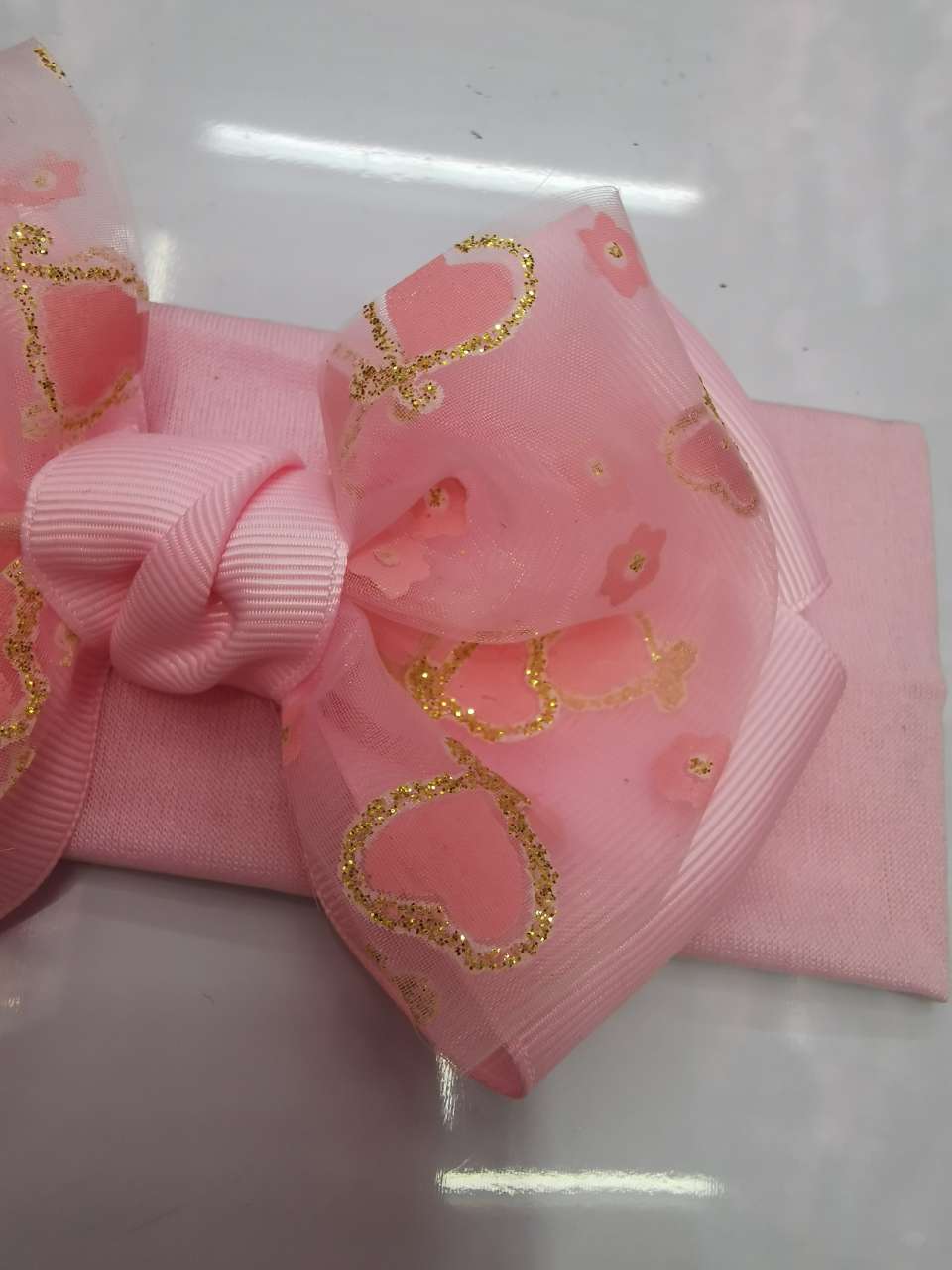 Gold powder heart-shaped bow tie children's hair band Specification image
