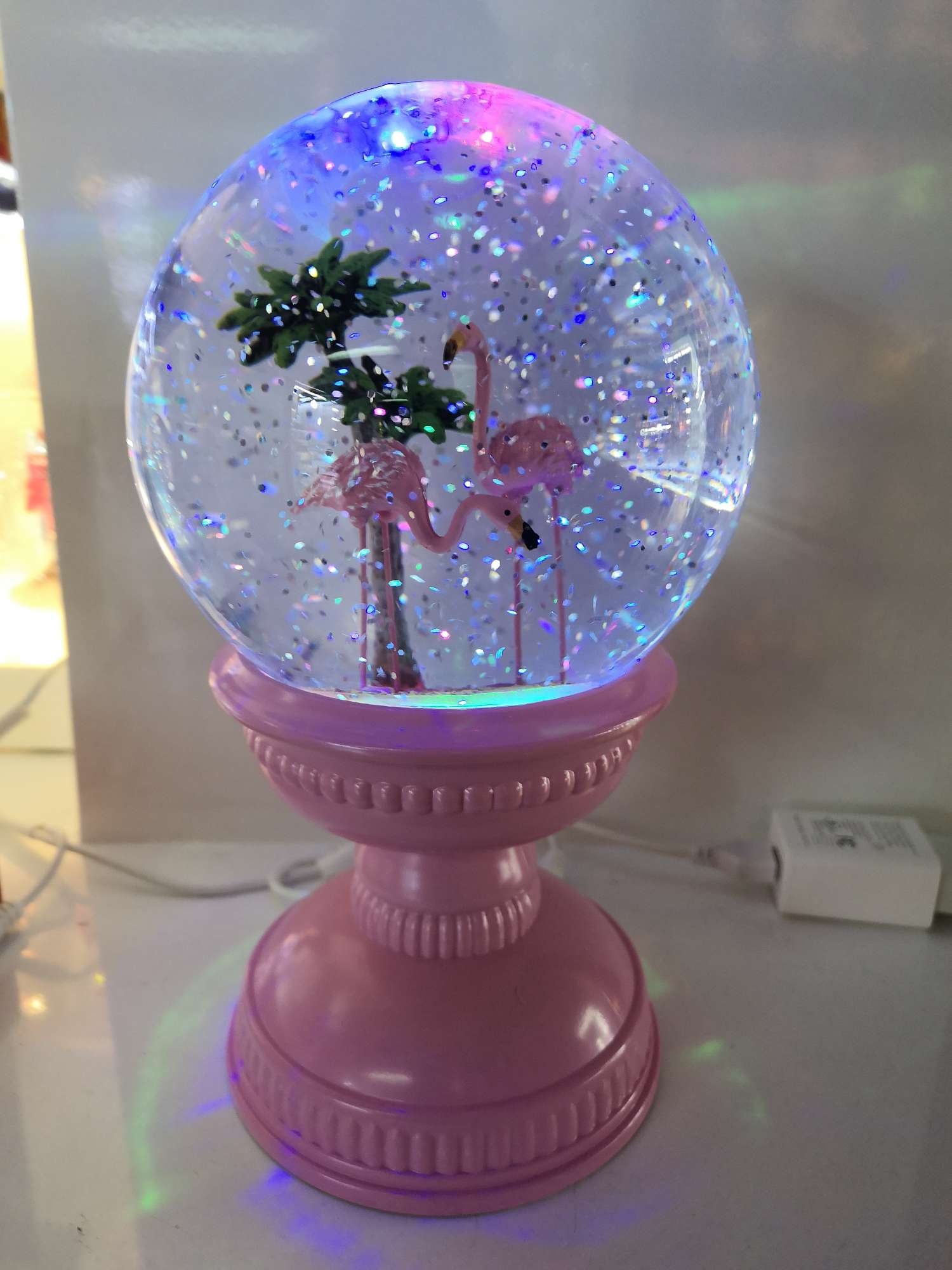 打水灌油带USB音乐飘雪高底火烈鸟水晶球