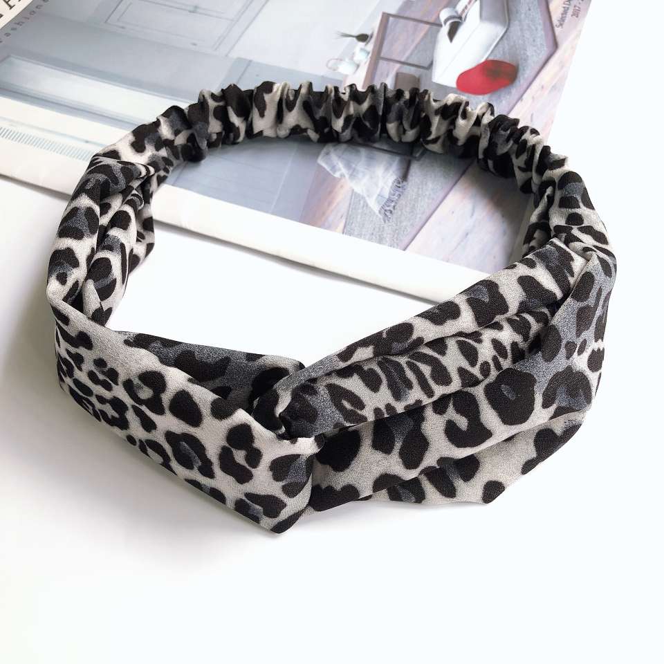 新款交叉松紧发带洗脸发带女豹纹发饰欧美弹力发箍化妆束发带产品图