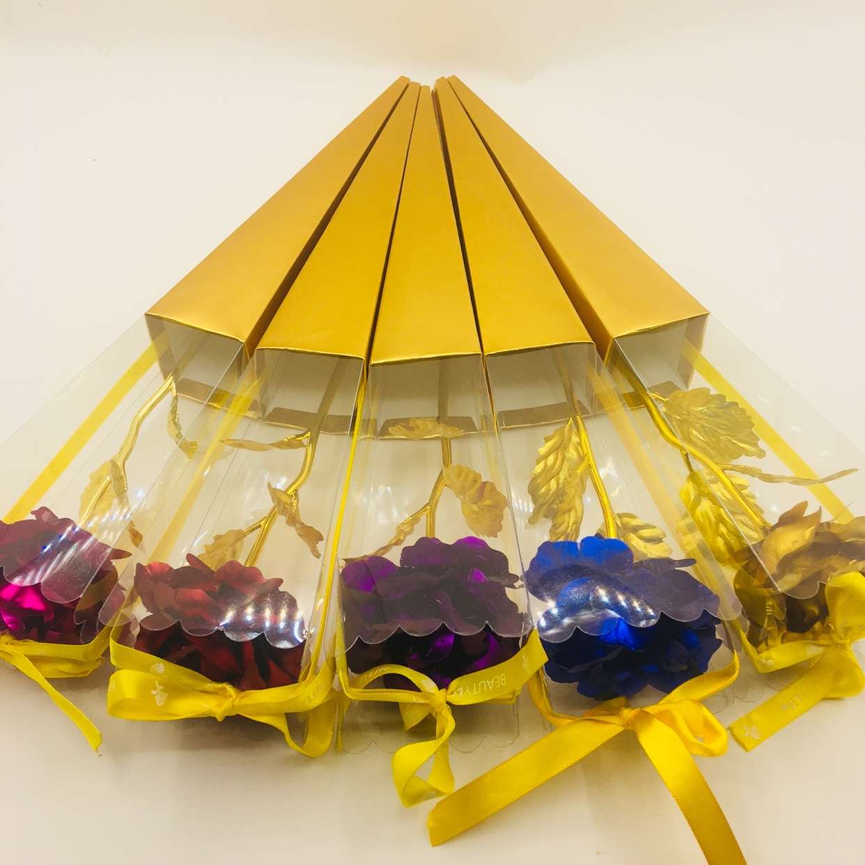 24K金箔玫瑰花金色火炬盒单支图