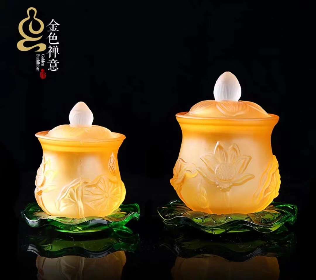 Auspicious Buddhist artifact, a glass cup details Picture