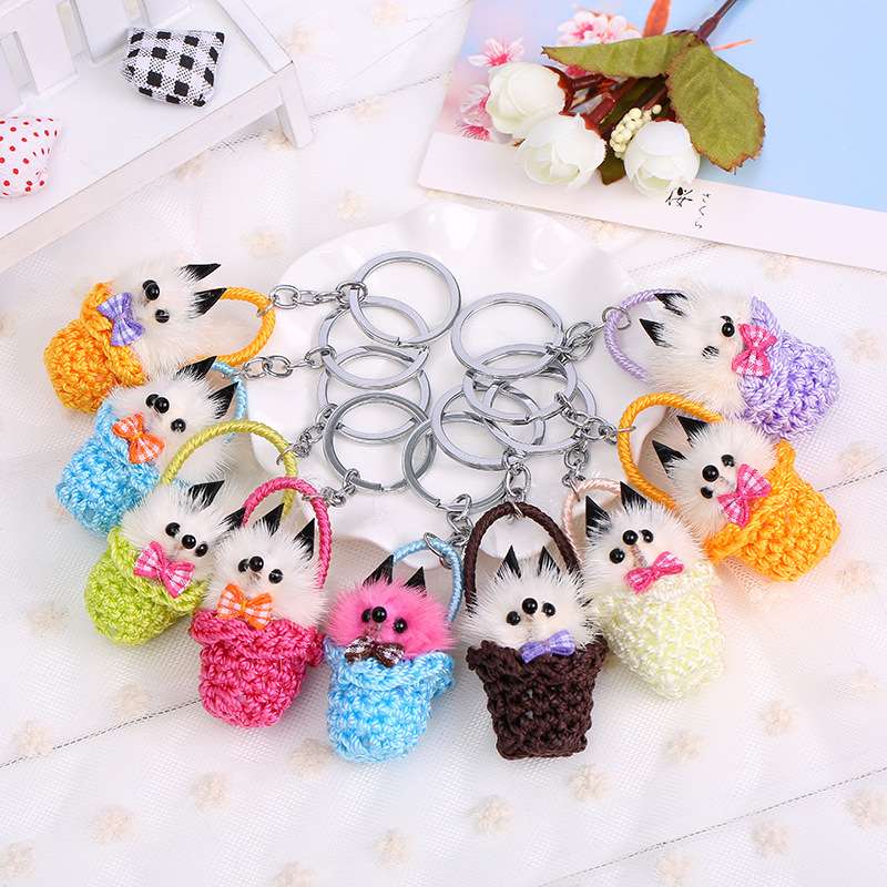 Hot sale of many lovely lovely keychain small line blue son little fox mink little fox pendant cartoon key chain wholesale thumbnail