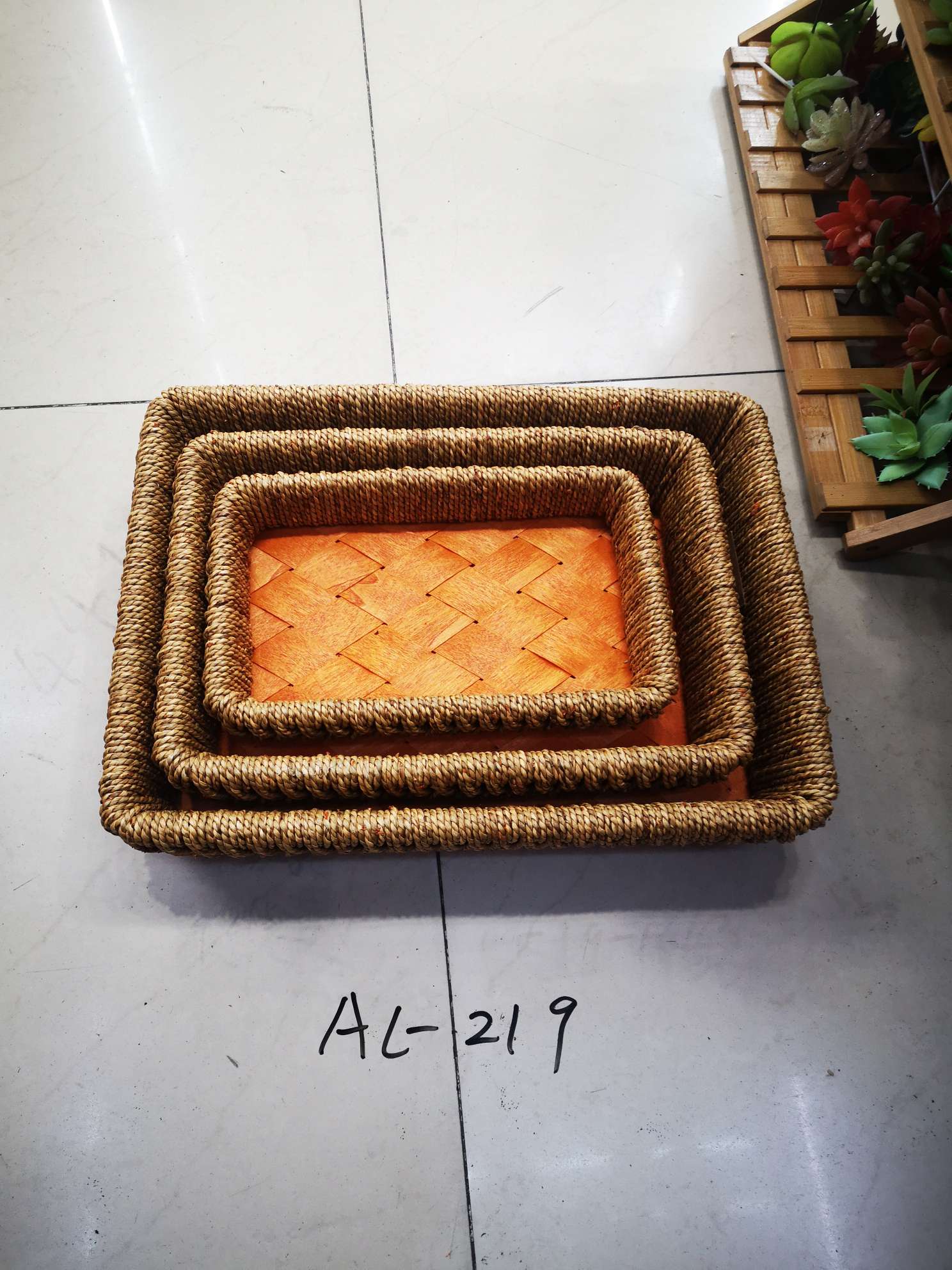 柳条制品手提篮工艺品方形套三果盘