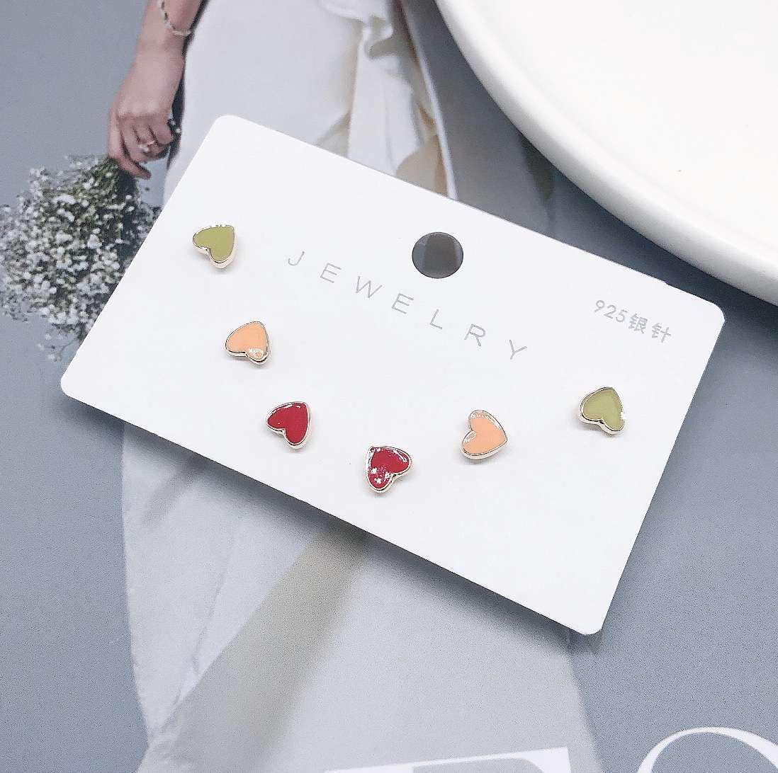 925 silver needle stud earrings, color-preserving stud earrings, nectarine heart stud earrings