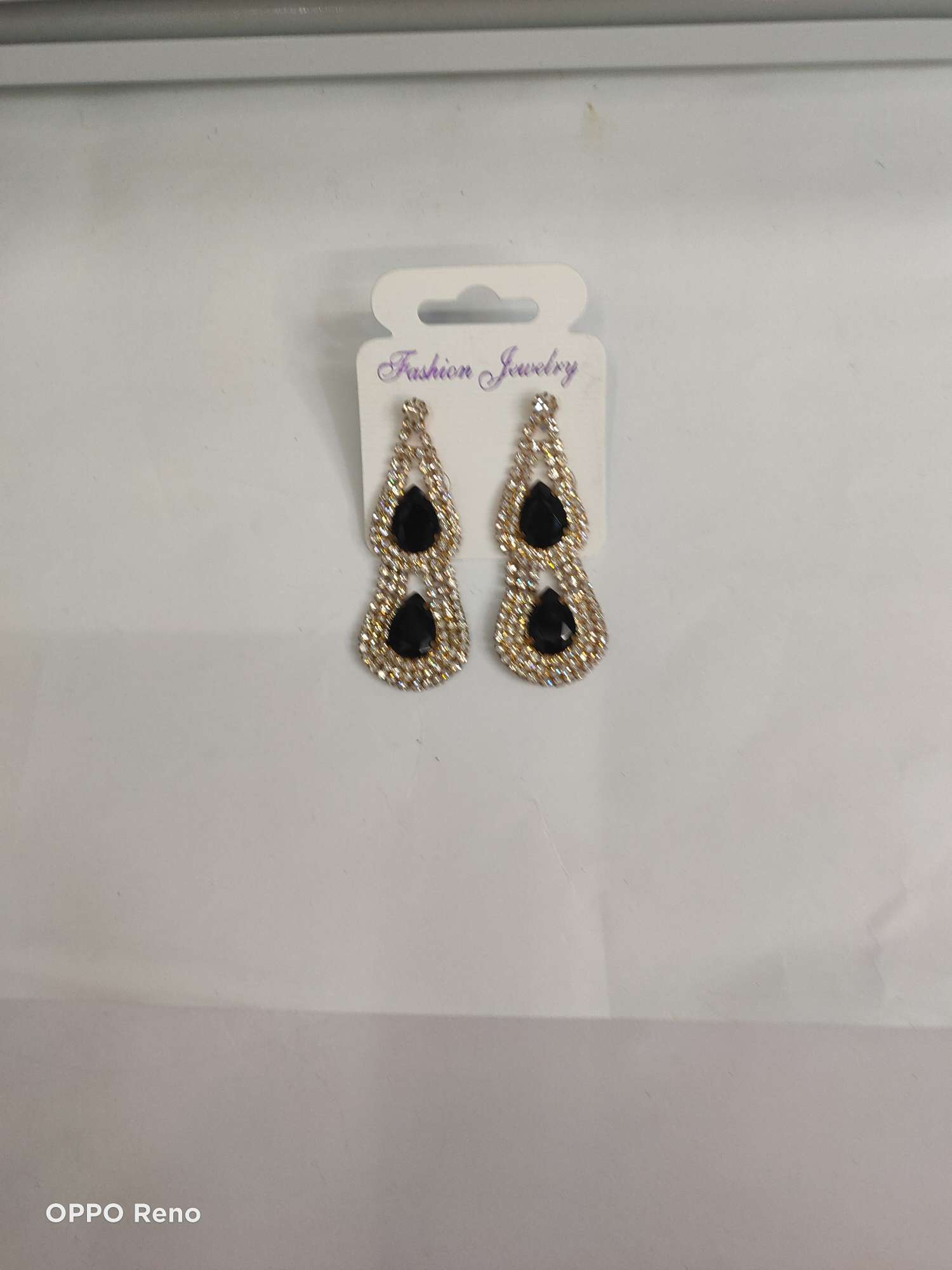 Korean-style glass diamond drop earrings thumbnail