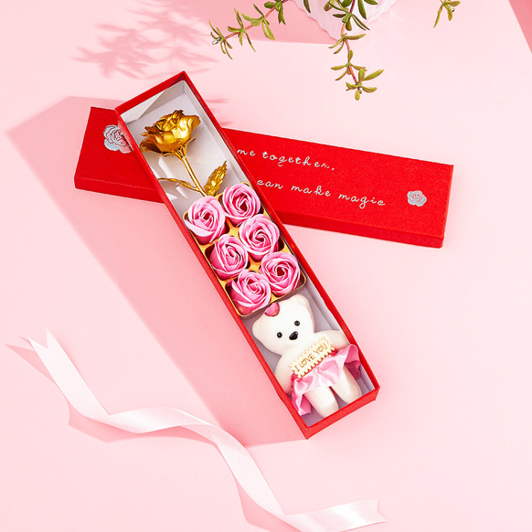 Gold foil rose, Qixi Festival gift, gold rose soap, flower ribbon gift box, creative gift details Picture