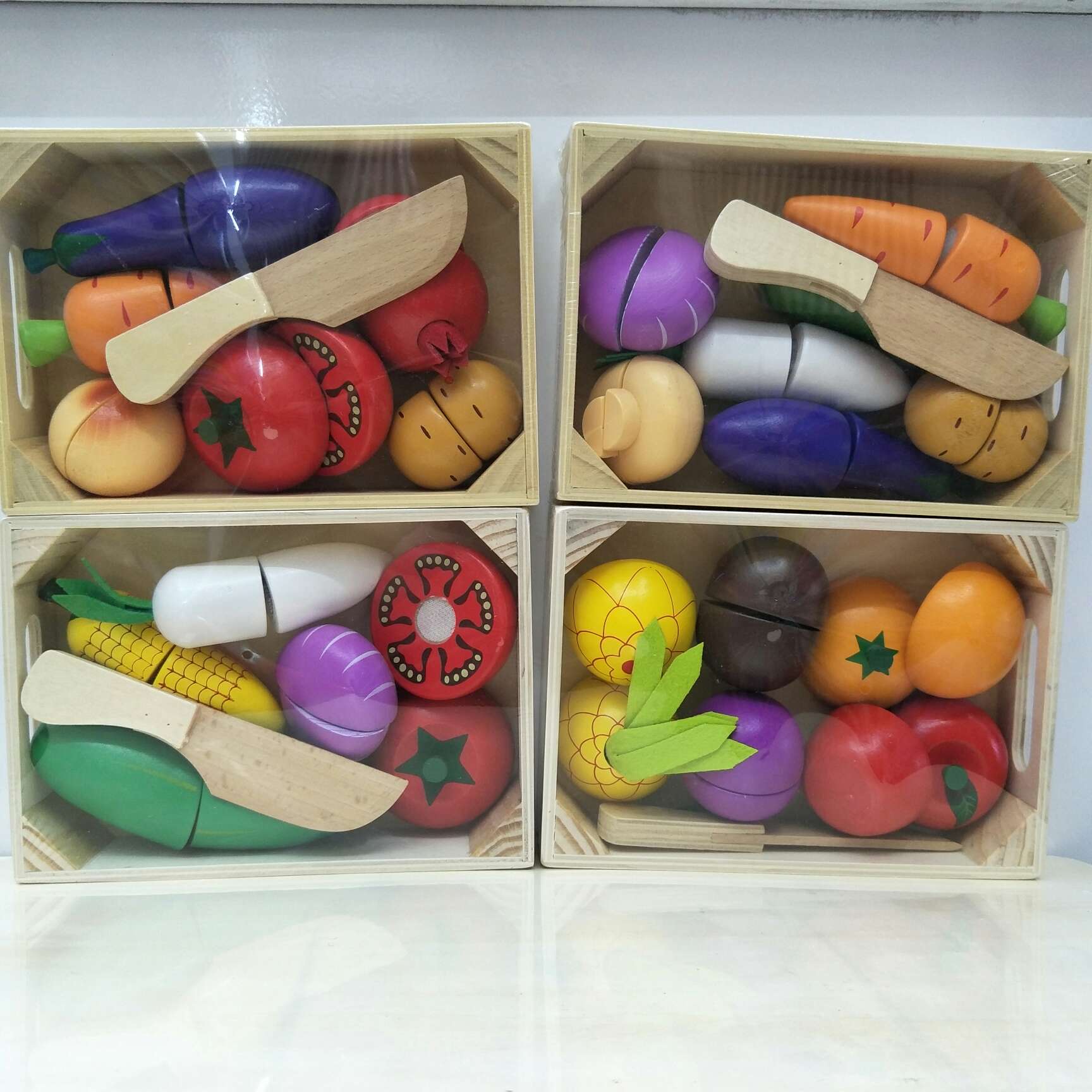 The wooden box of fruit is delightful