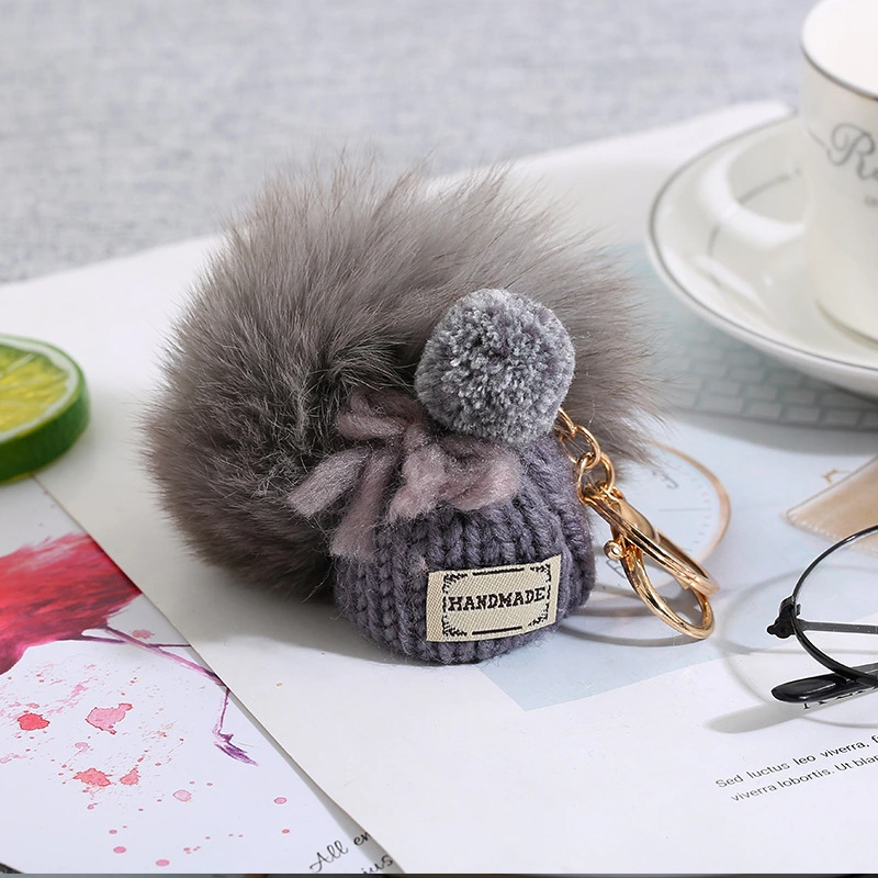 针织帽子毛球钥匙扣挂件挂坠汽车钥匙配饰个性ins百搭背包挂饰白底实物图