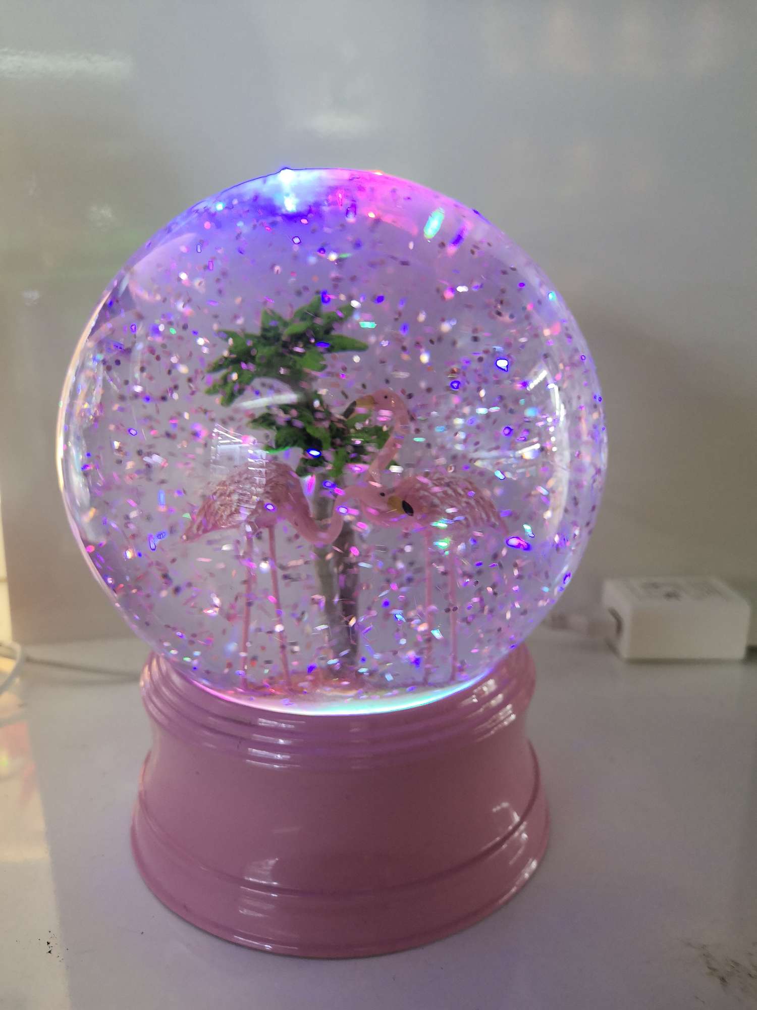 打水灌油带USB音乐飘雪火烈鸟水晶球