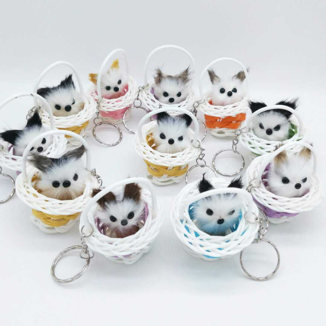 风靡印度挂件钥匙扣小圆篮猫包包挂件仿真小猫特色工艺小蓝子小猫产品图