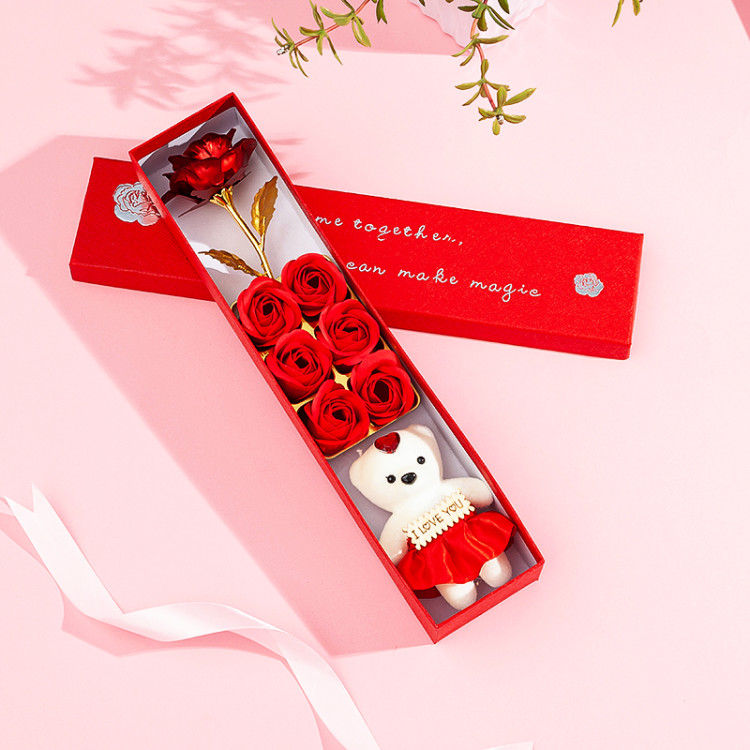 Gold foil rose, Qixi Festival gift, gold rose soap, flower ribbon gift box, creative gift