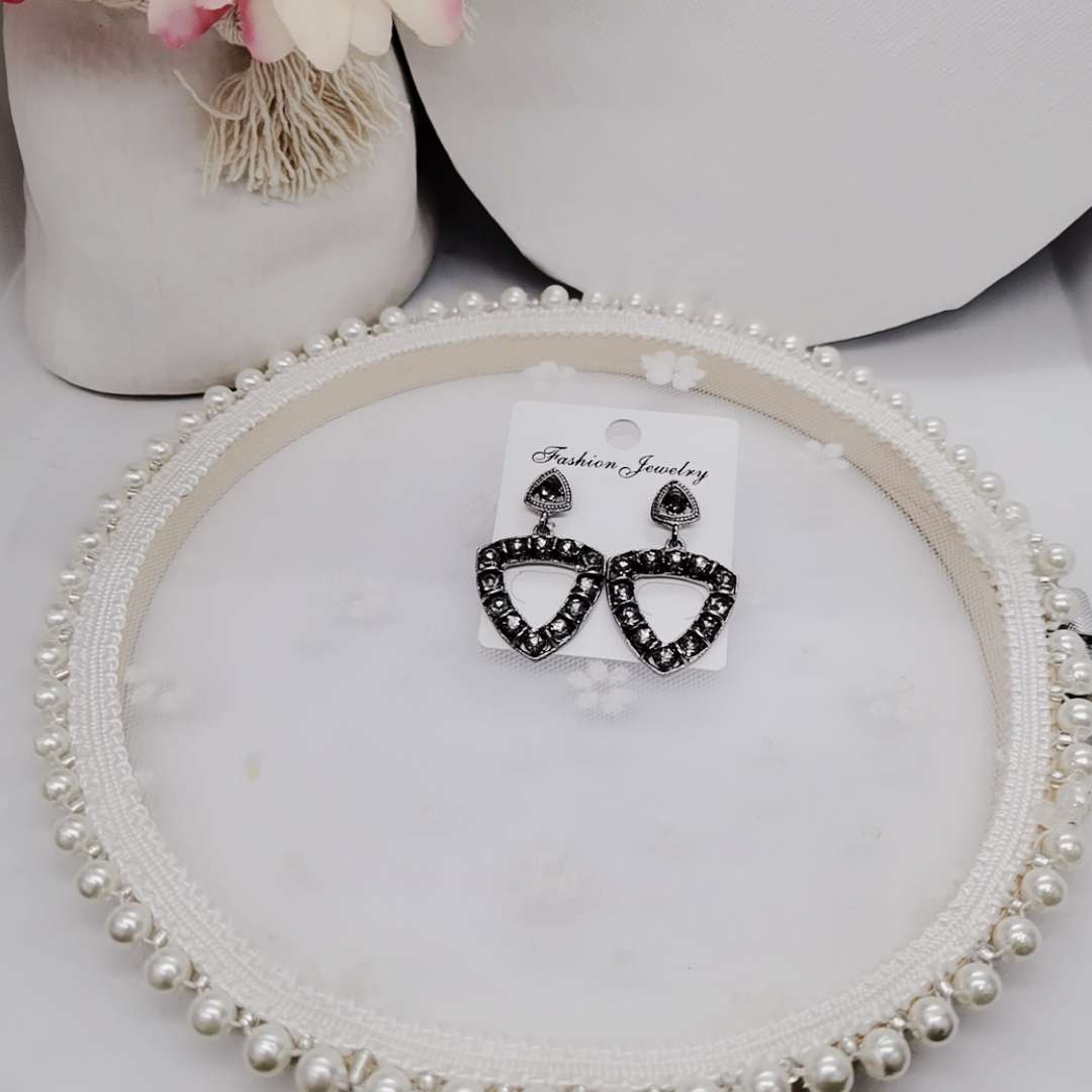 Cross border bride set with decorative European and American wedding banquet geometric shape full of diamond earrings necklace simple earrings thumbnail