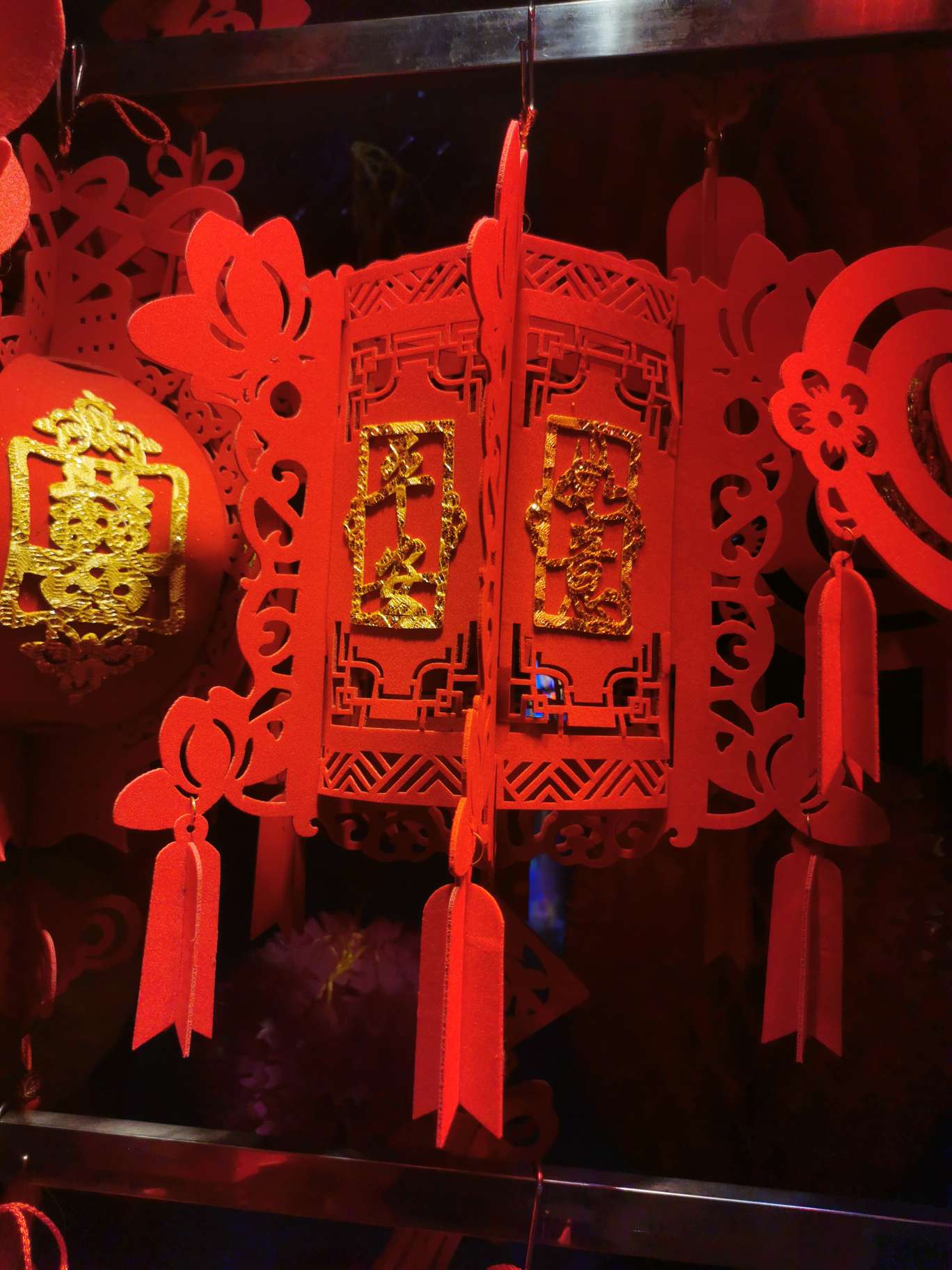 新年用品莲花福字植绒灯无纺布灯笼