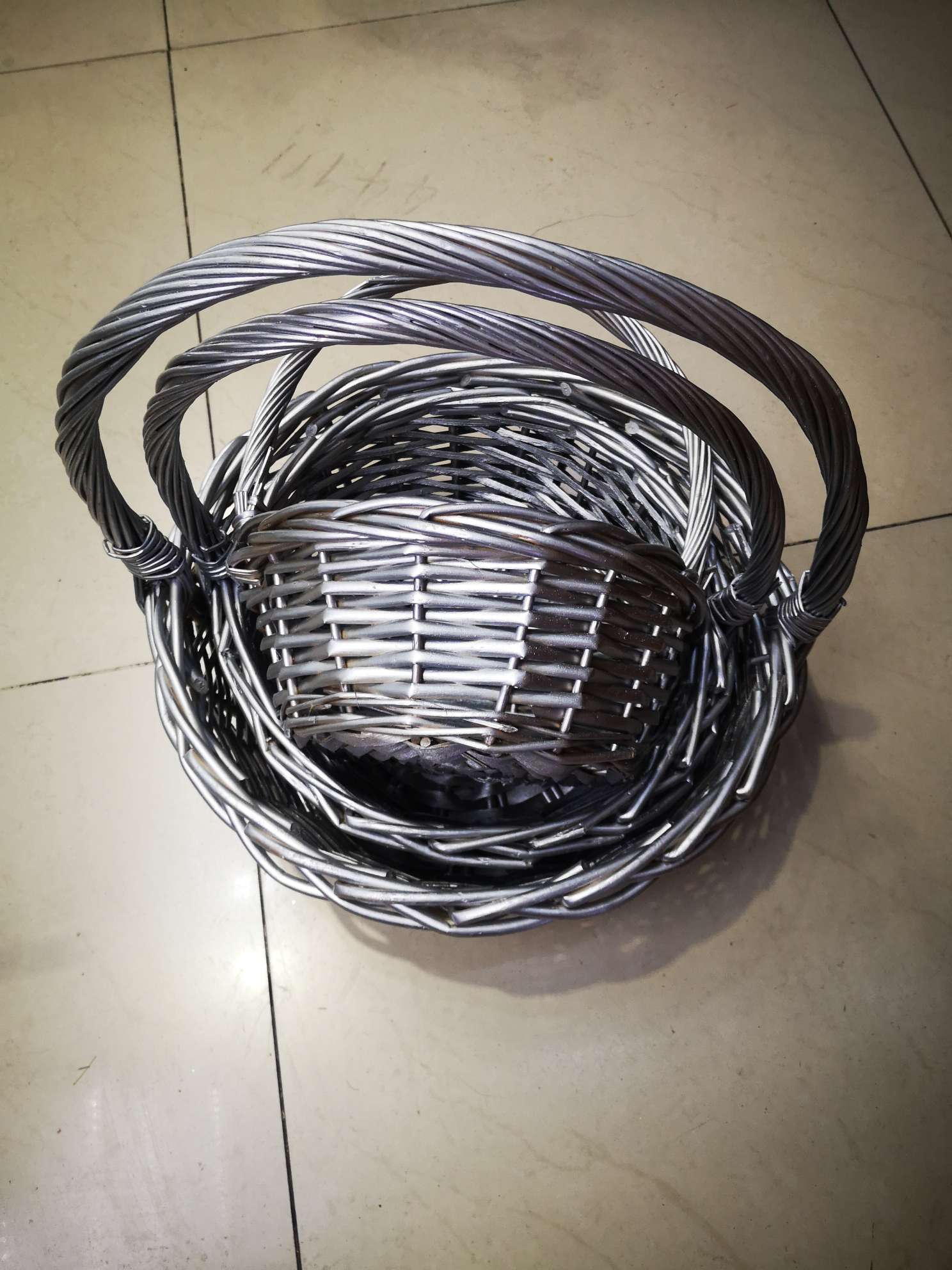 柳条制品手提篮工艺品银色插花篮