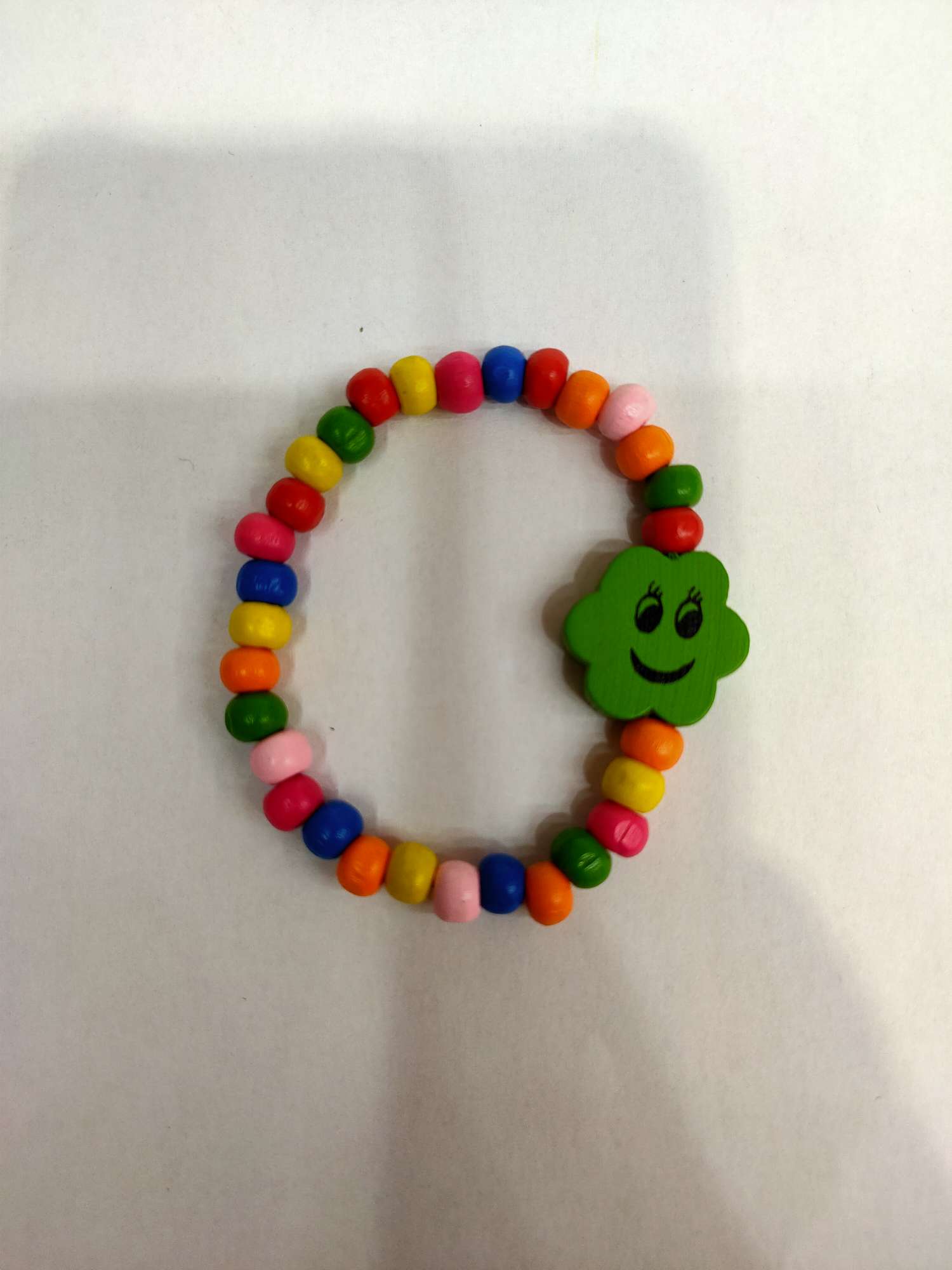 New hexagonal plum blossom smiling face sweet style children's wooden bead bracelet color wood products thumbnail