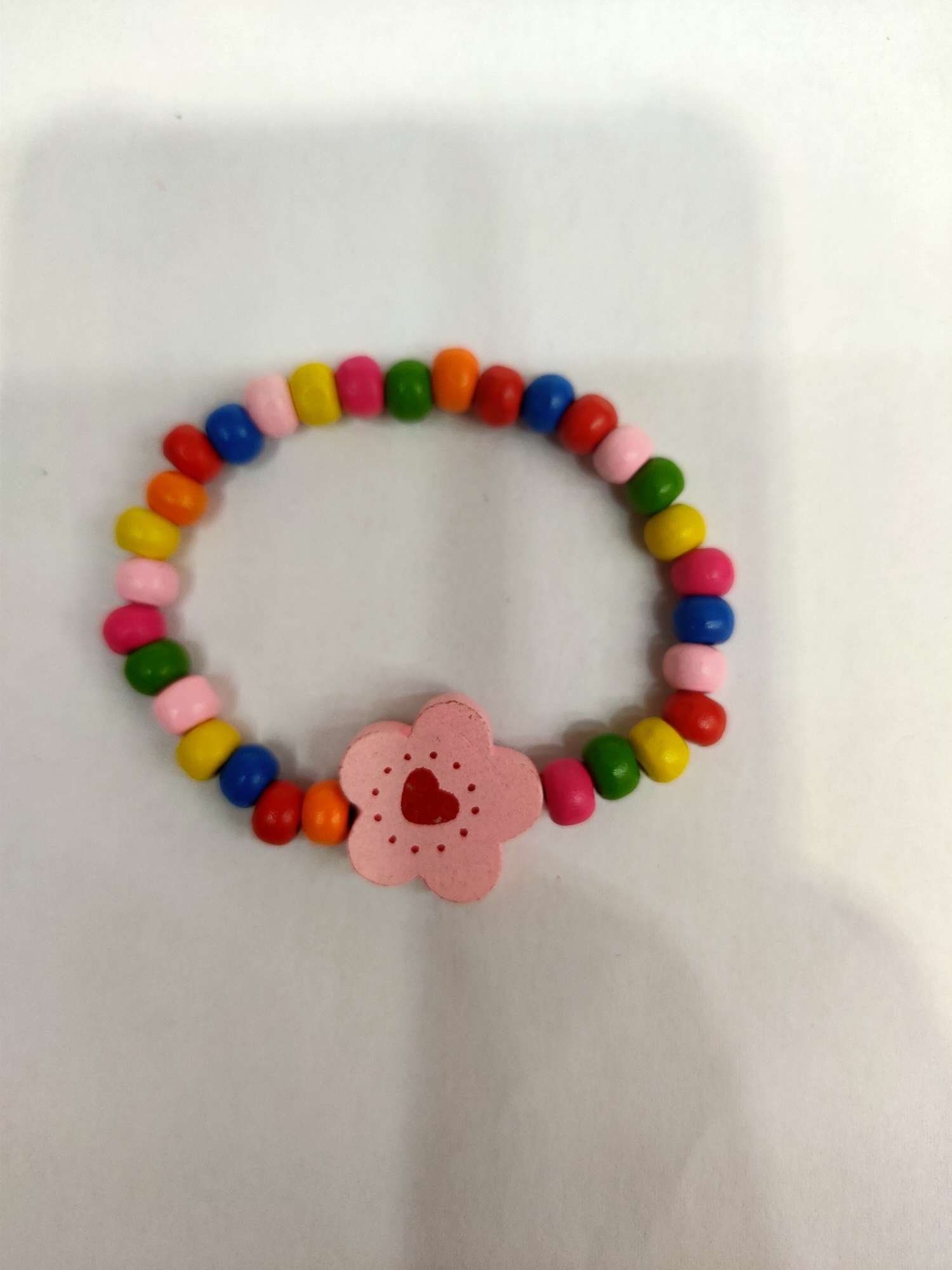 新款五叶花爱心甜美风格儿童木珠手链彩色木制品