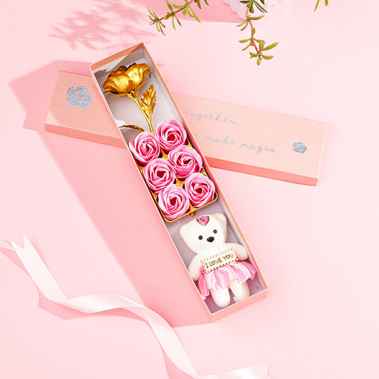 Gold foil rose, Qixi Festival gift, gold rose soap, flower ribbon gift box, creative gift undefined