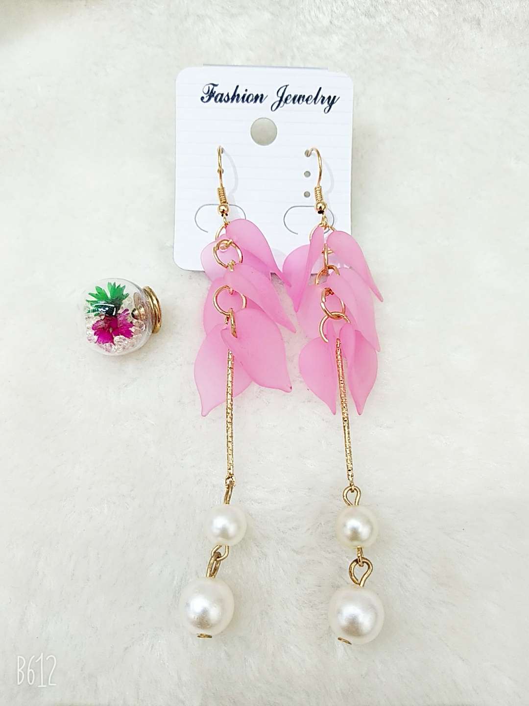 Flower plated kC gold leaf tree leaf earrings long small fresh tassel temperament artificial pearl pendant earrings thumbnail