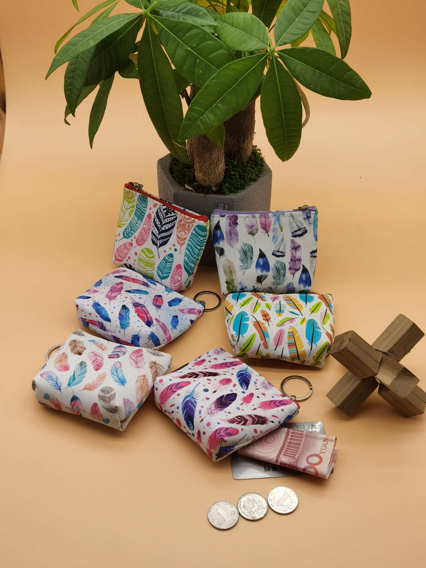 Printed feather zero purse thumbnail