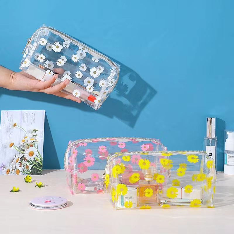 小雏菊PVC手提包透明便携小清新化妆包防水收纳包图