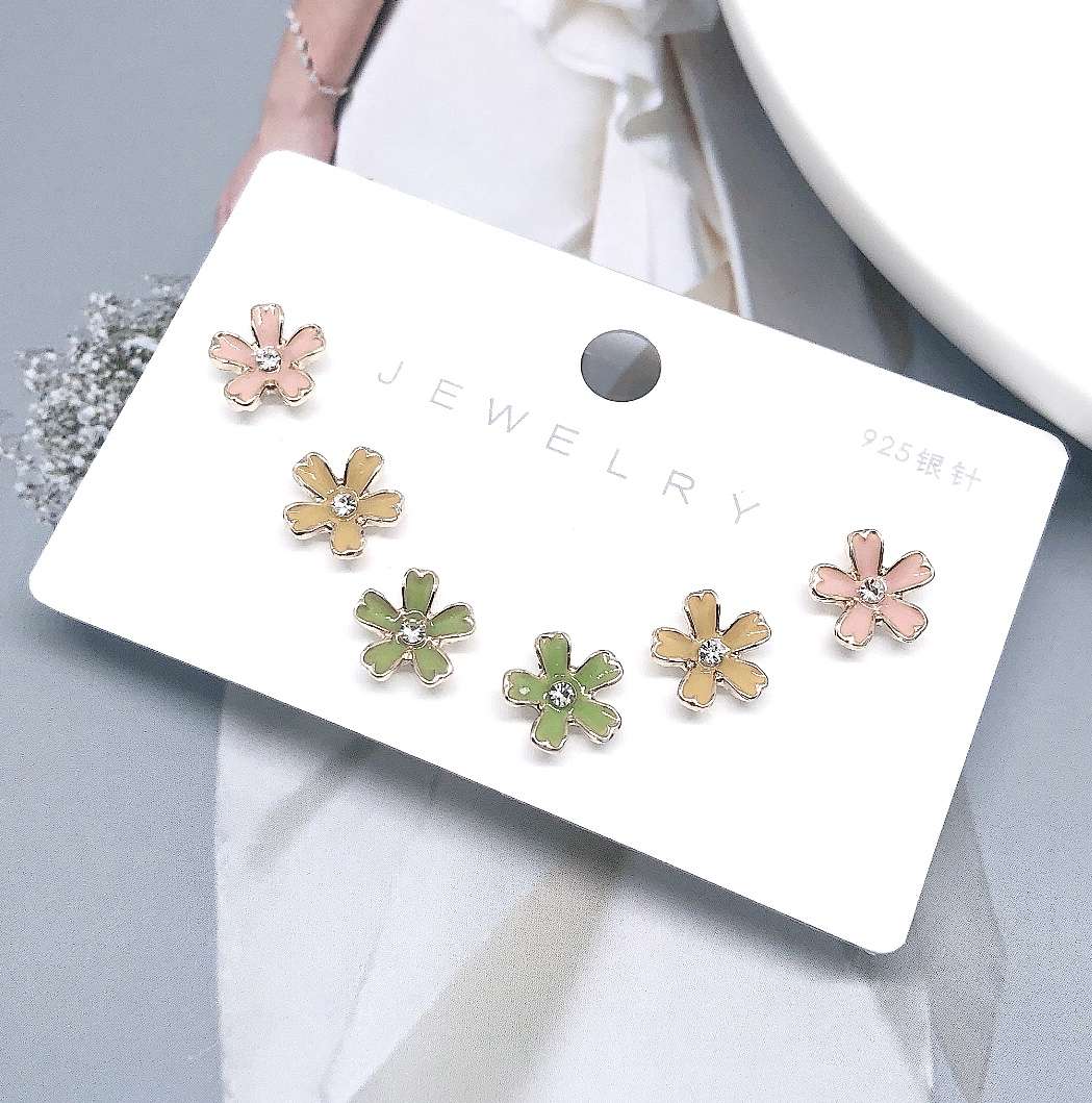 925 silver needle stud earrings, color-preserving stud earrings, five-petal flower stud earrings