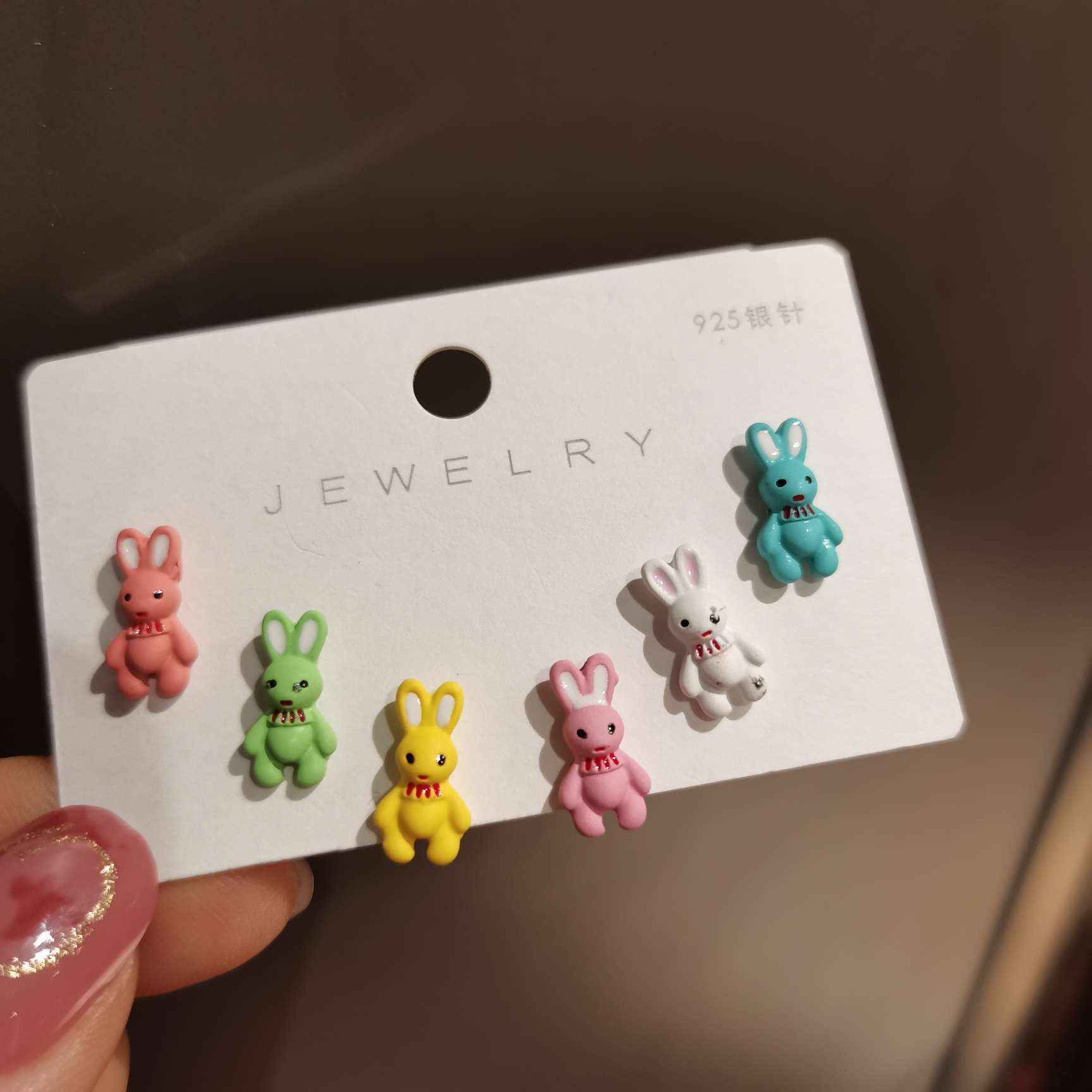 925 silver needle value 6 pieces set into ~ lovely soft younger sister girl rabbit earrings color summer new earrings thumbnail
