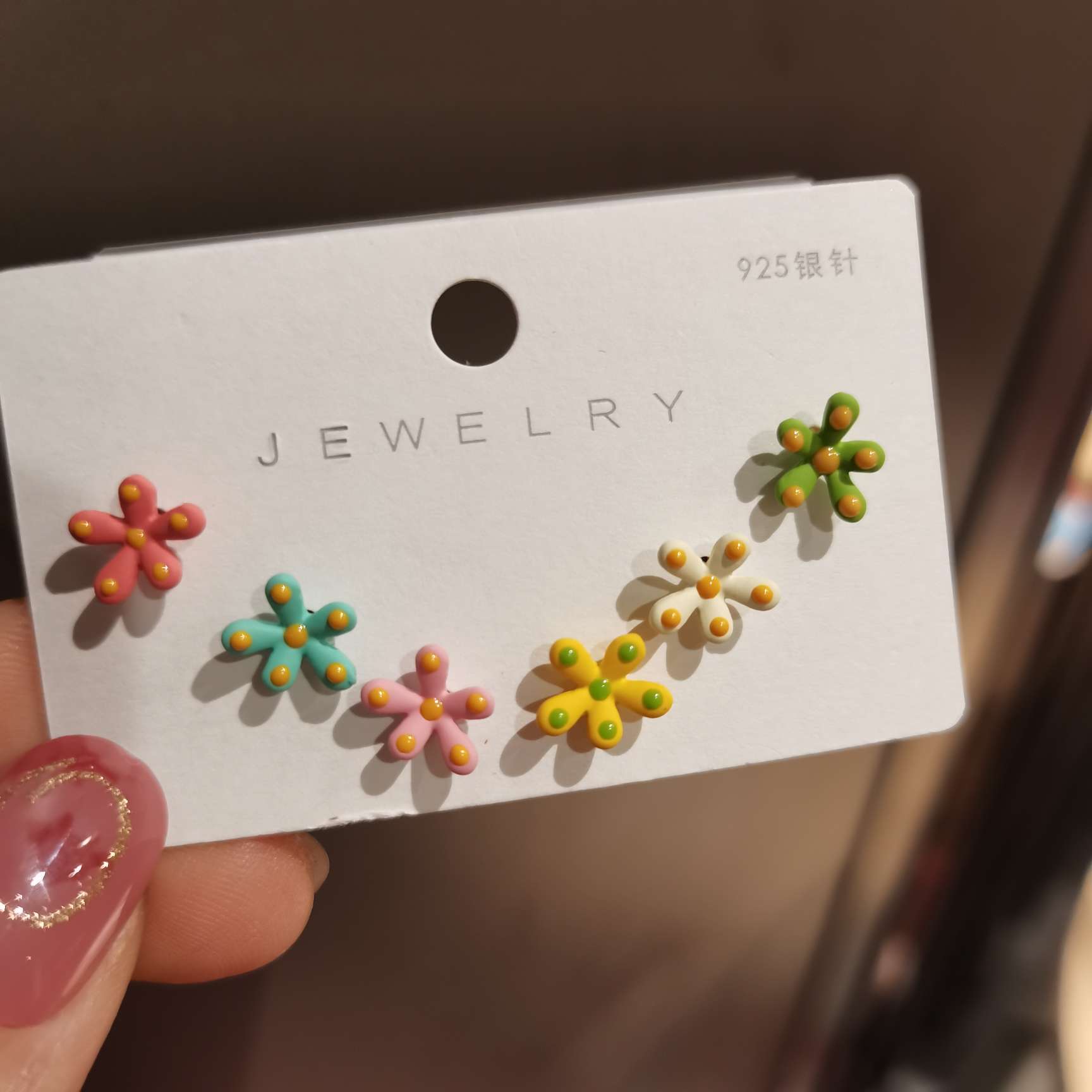 925 silver Needle 2020 new tide summer pure and fresh versatile colorful flower ear nail female simple and small earrings thumbnail