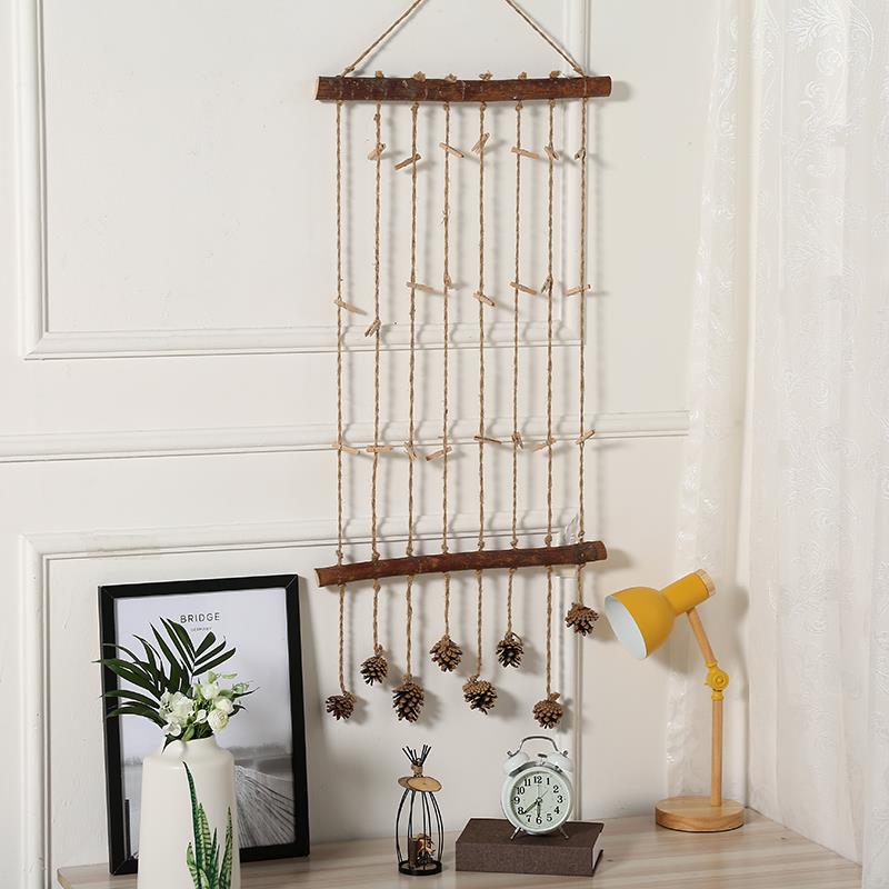 Popular foreign trade wooden dark-colored hemp rope pinecone photo holders, photo holders and postcard holders