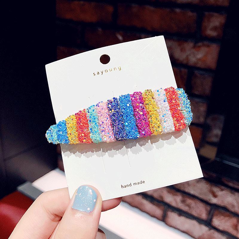 韩版彩色亮片发夹彩虹渐变发卡少女bb夹刘海侧边夹头饰儿童发饰品水滴七彩