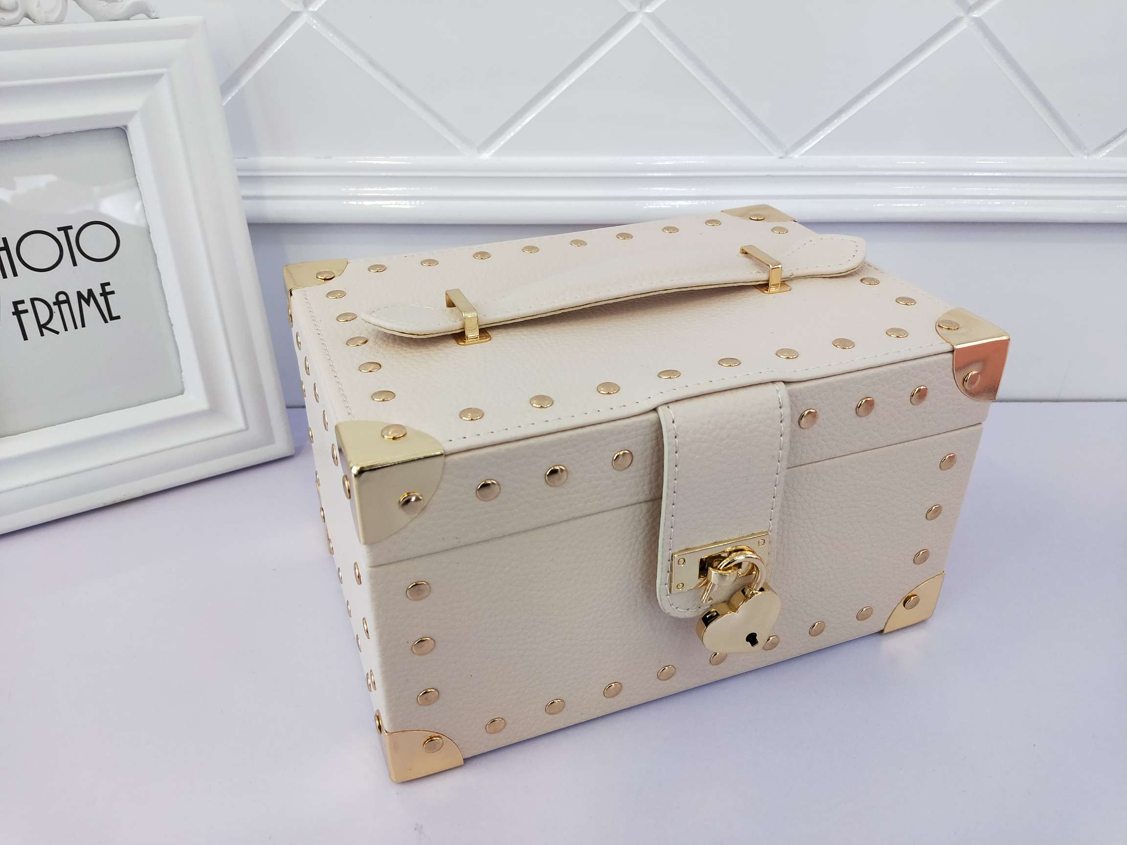 Jinqi double-layer jewelry box, watch ring, necklace, leather storage box, multi-functional jewelry box, new A214 details Picture