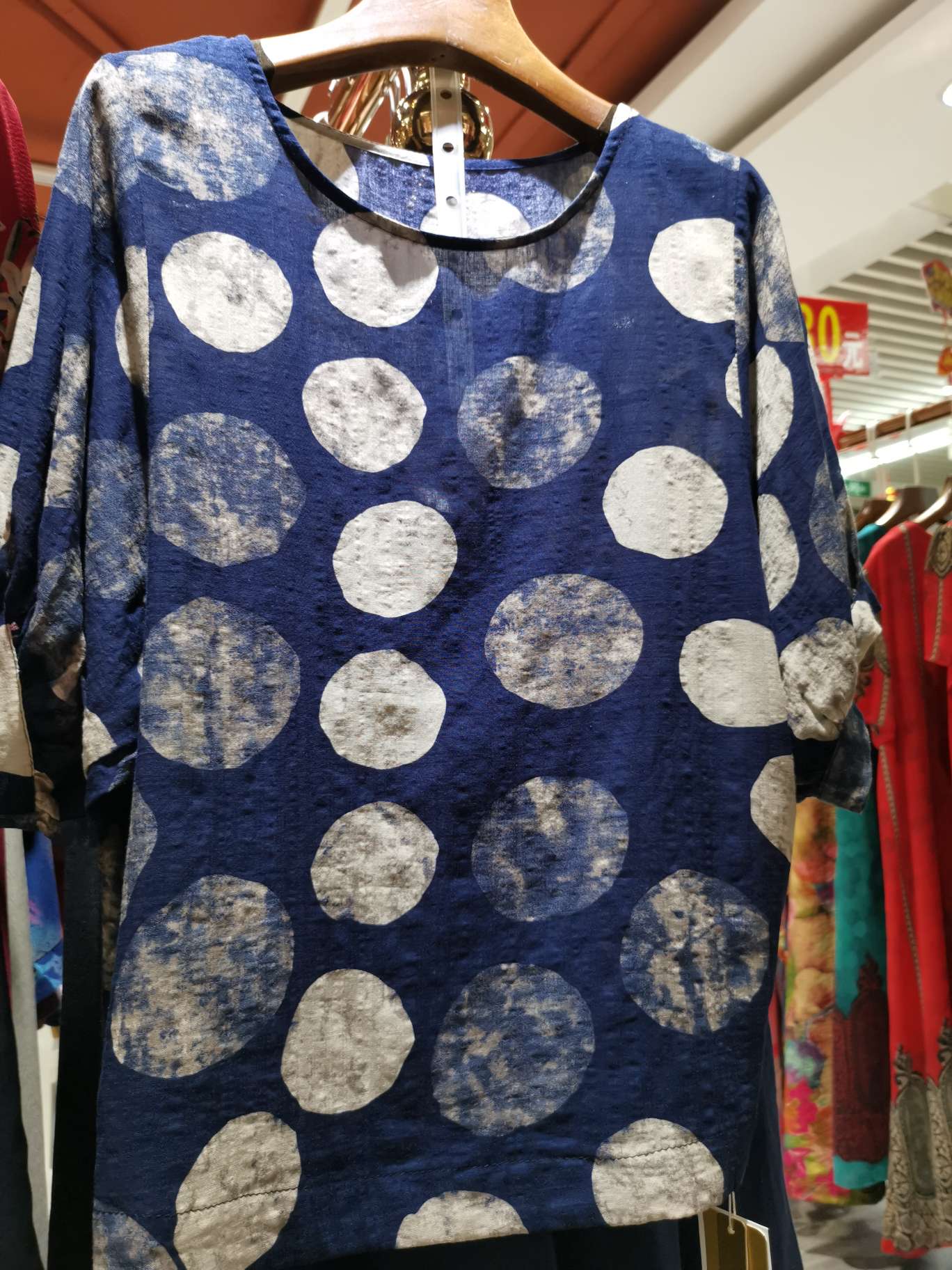 大圆领麻料女上衣休闲时尚百搭服装女装中长款